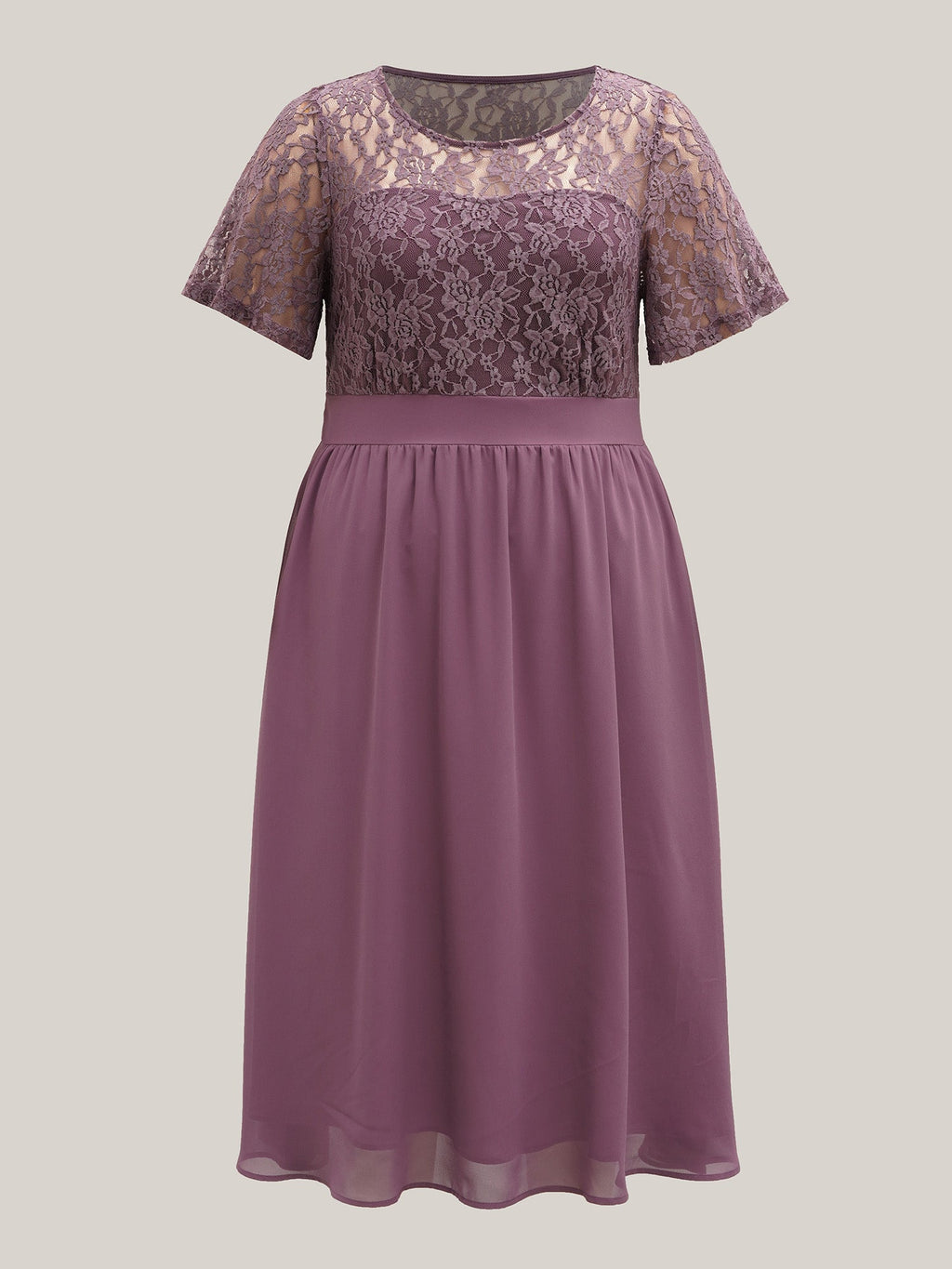 Chiffon Lace Waist-Defining Midi Dress