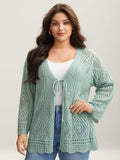 Cut-Out Textured Tied Knit Cardigan
