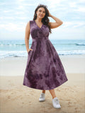 Tie-Dye Surplice Neck Curved Hem Midi Dress