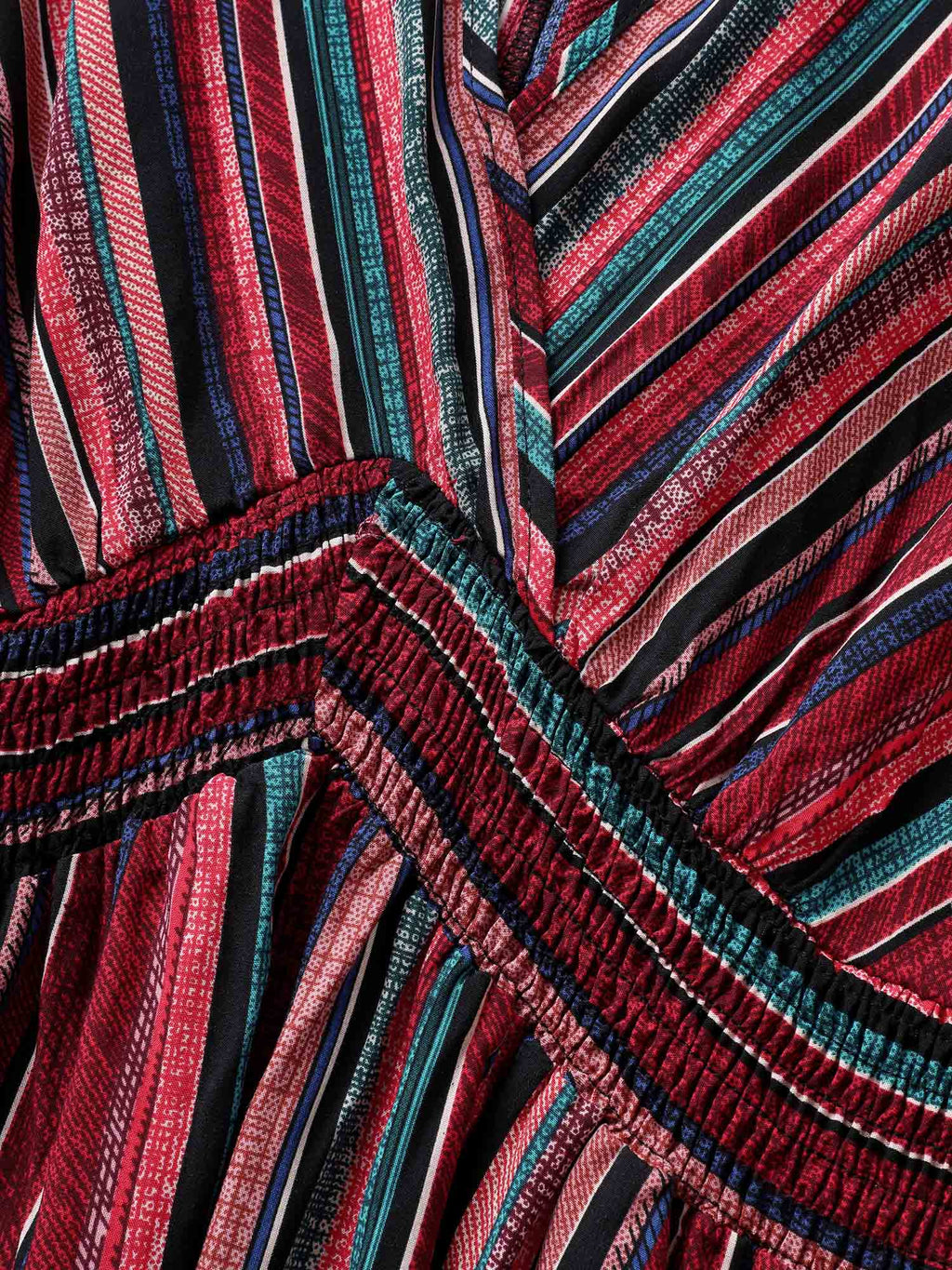 Striped Contrast Dolman Sleeve Shirred Pocket Split Flutter Dress