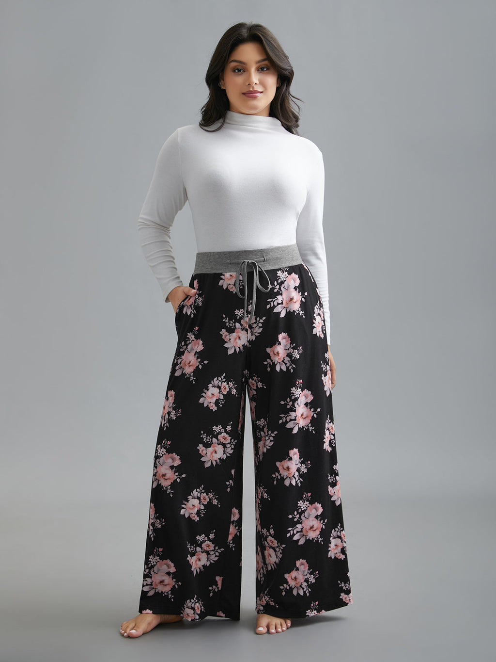 Floral Contrast Waist Lounge Bottoms