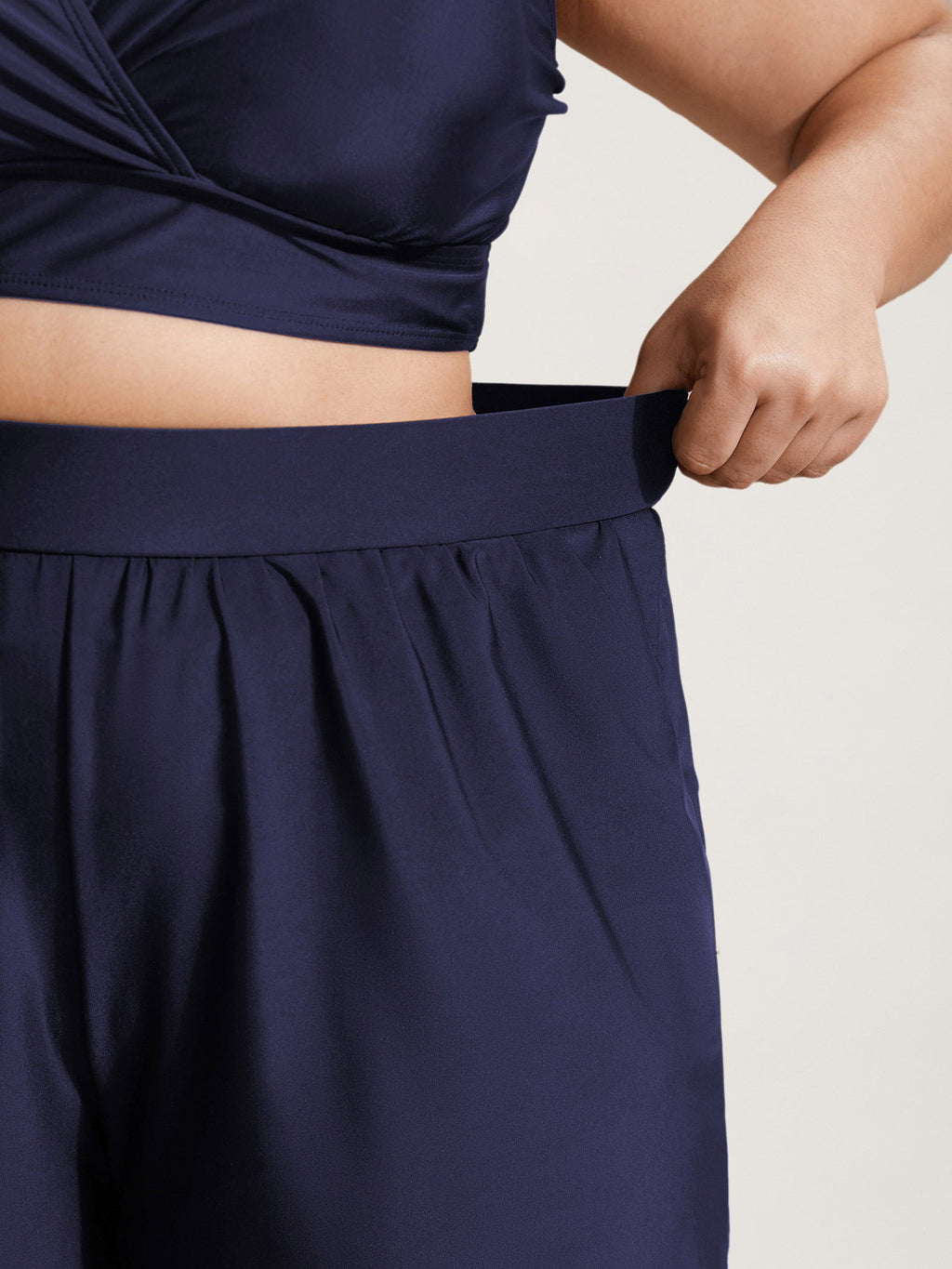High Waisted Pockets Solid Pleated Swim Bottom