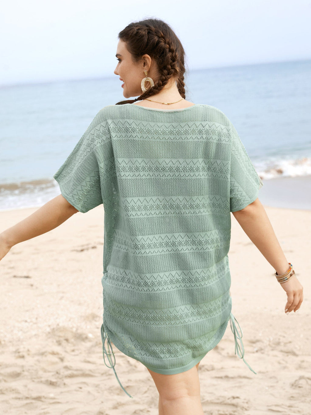 Deep V Neck Cut Out Drawstring  Swim Cover Up
