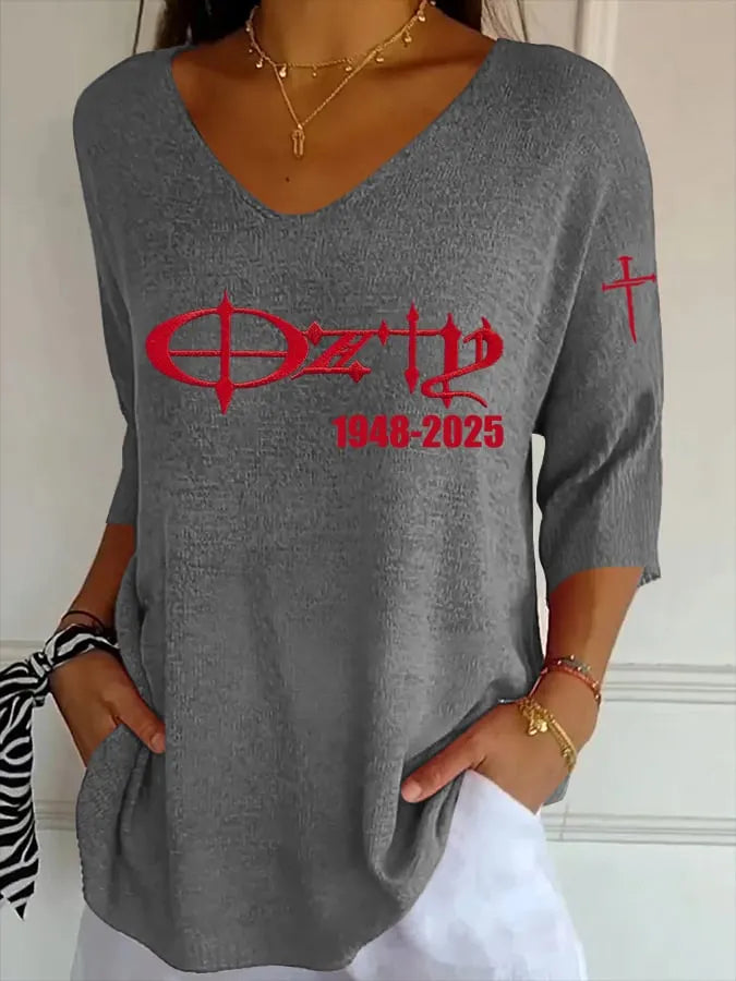 Women's Casual Rock Legend Memorial Print Knitted T-shirt