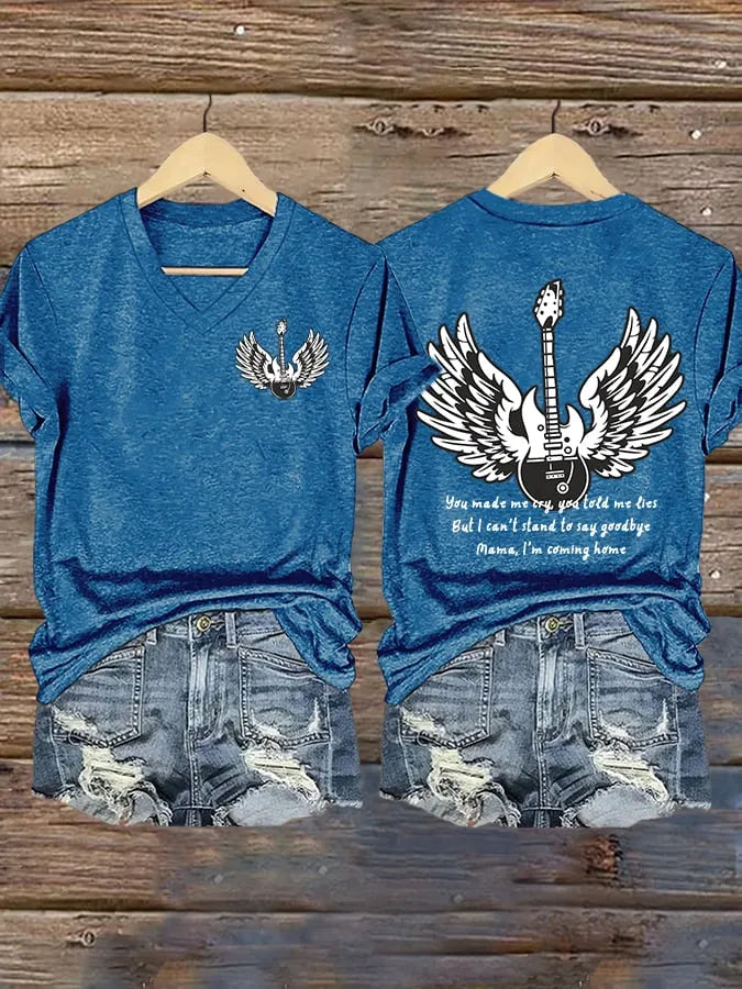 Women's Mama I'm Coming Home Print V Neck T-shirt