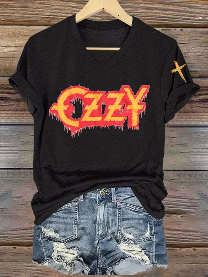 Women's heavy metal Hot Singer Printed V-Neck T-Shirt