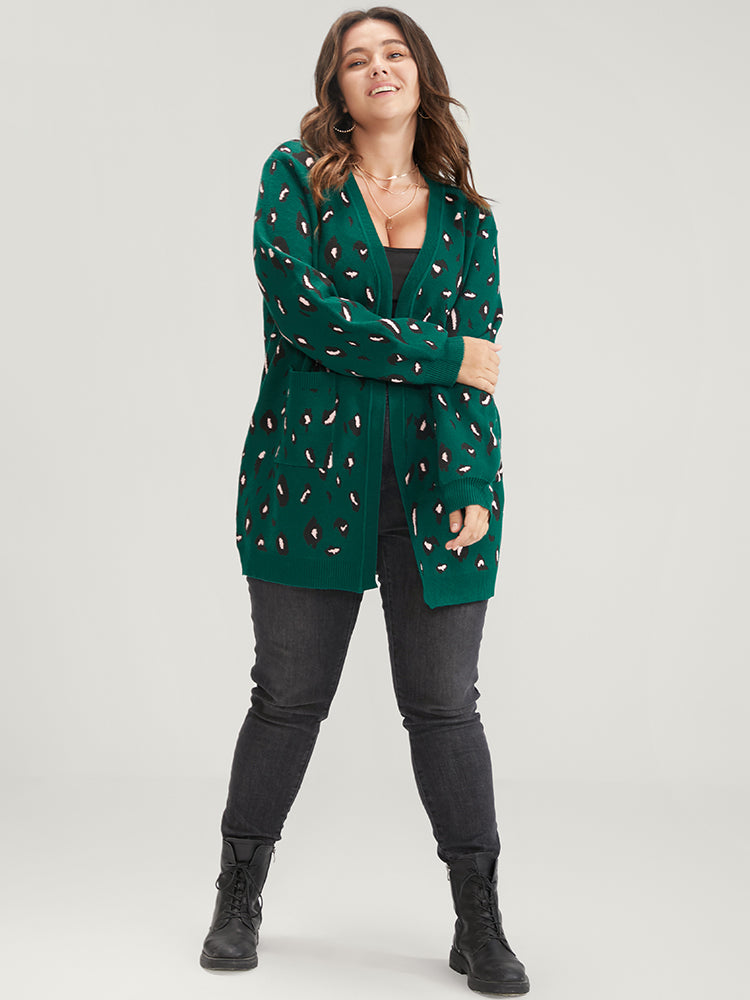 Leopard Super Soft Knit Pocket Jacquard Open Front Cardigan
