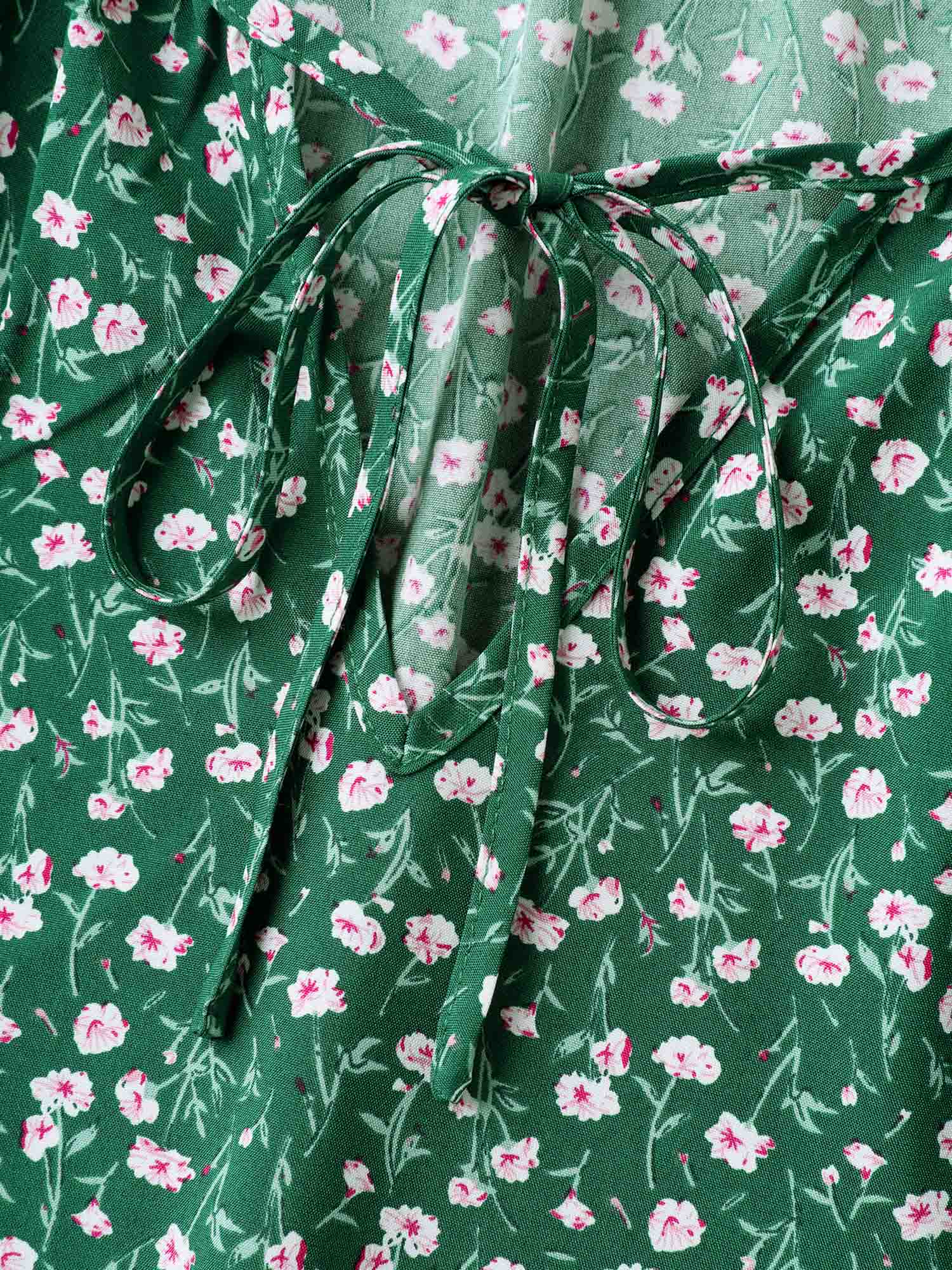 Floral Print Split Neck Pockets Midi Dress