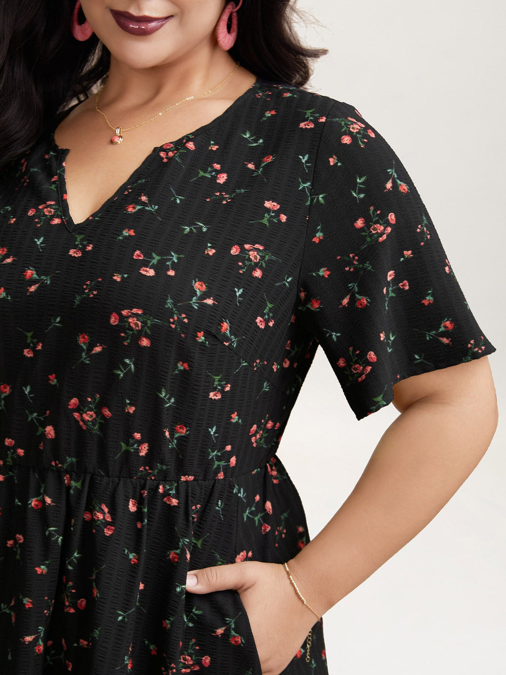 Floral Flared Sleeve Tiered Midi Dress