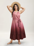 Ombre Gradient Waist-Tie Pockets Midi Dress