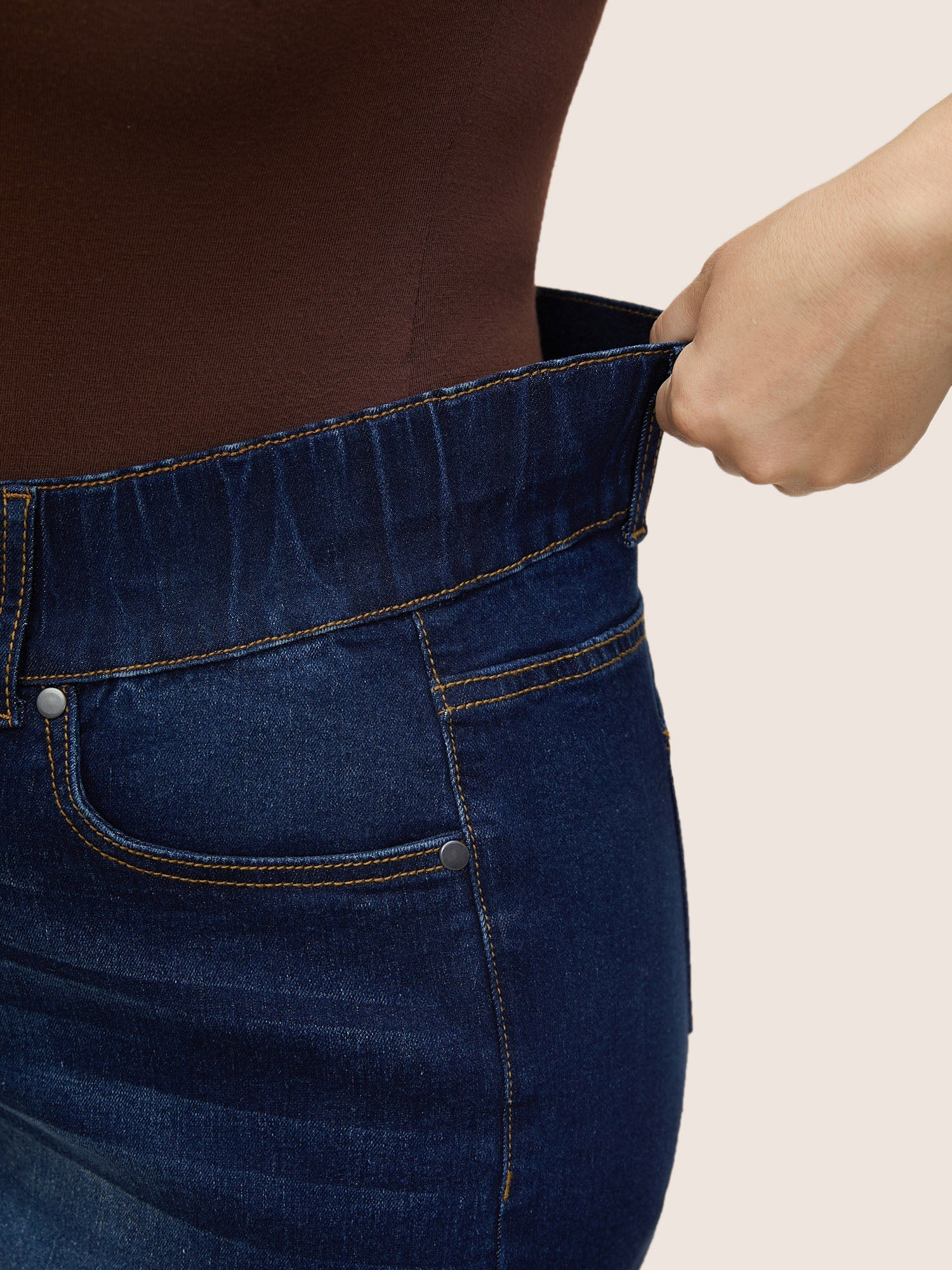 Dark Wash Elastic Waist Skinny Denim Shorts