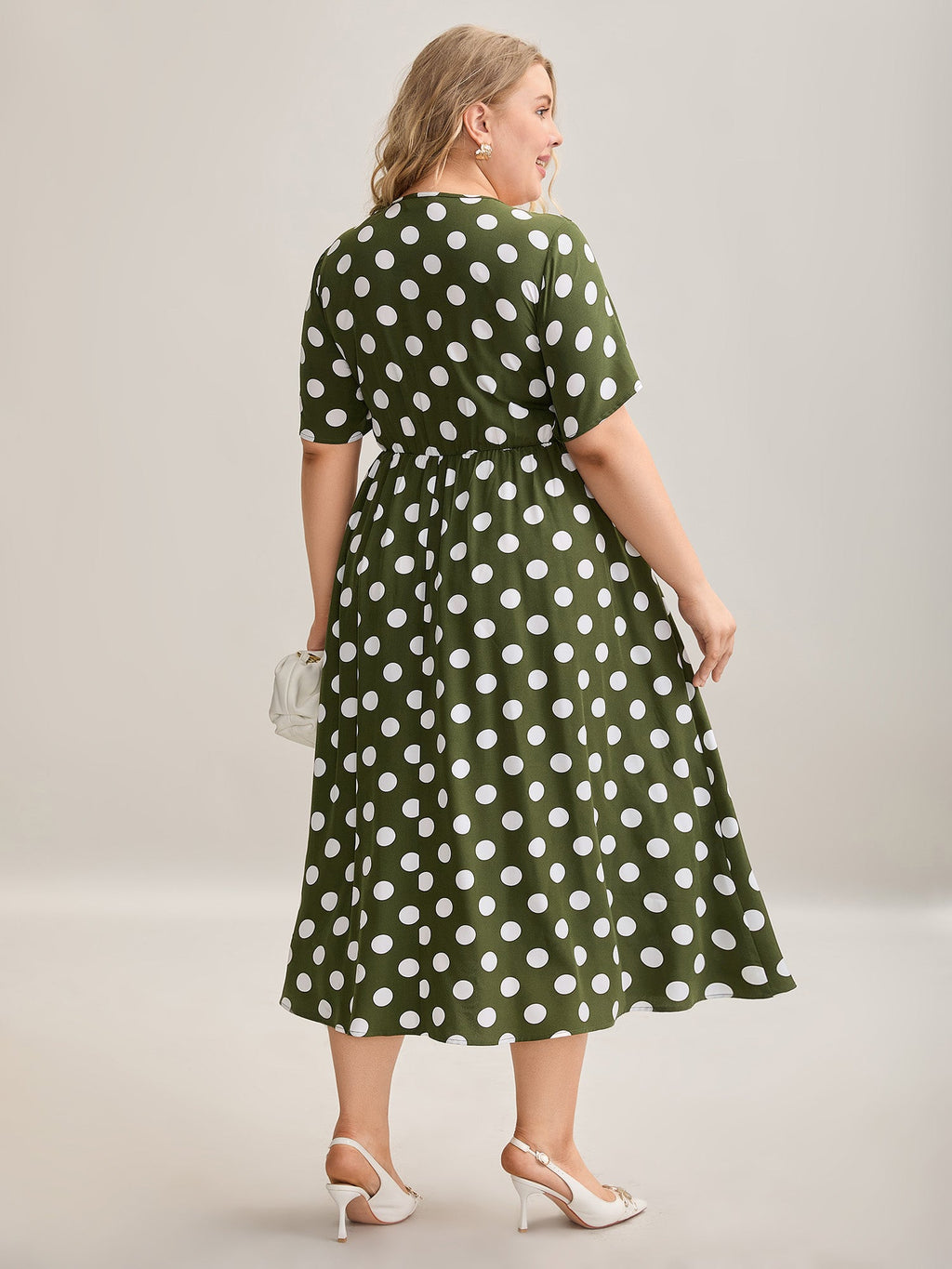 Polka Dot Print Pockets Shirred Maxi Dress