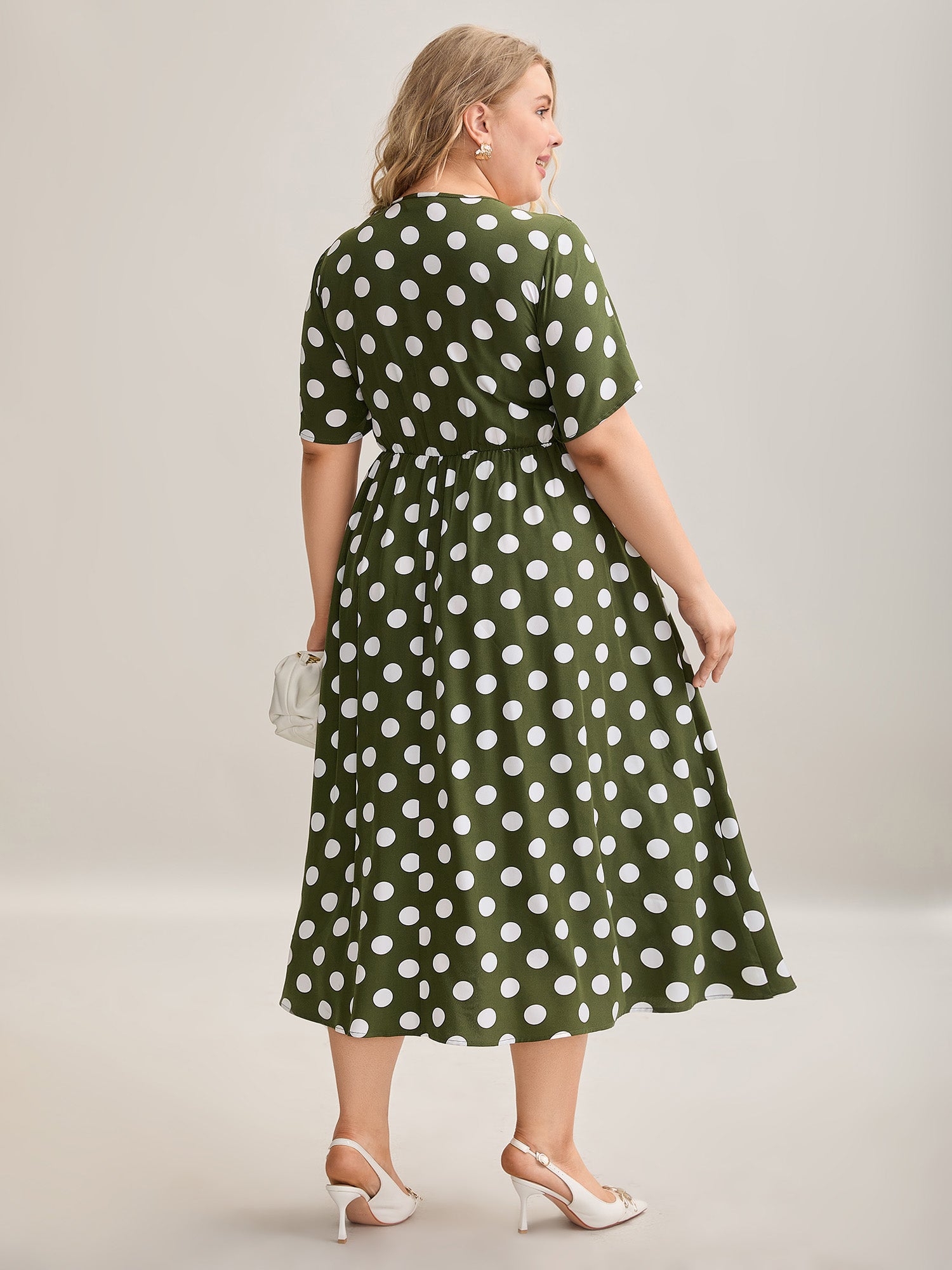 Polka Dot Print Pockets Shirred Maxi Dress