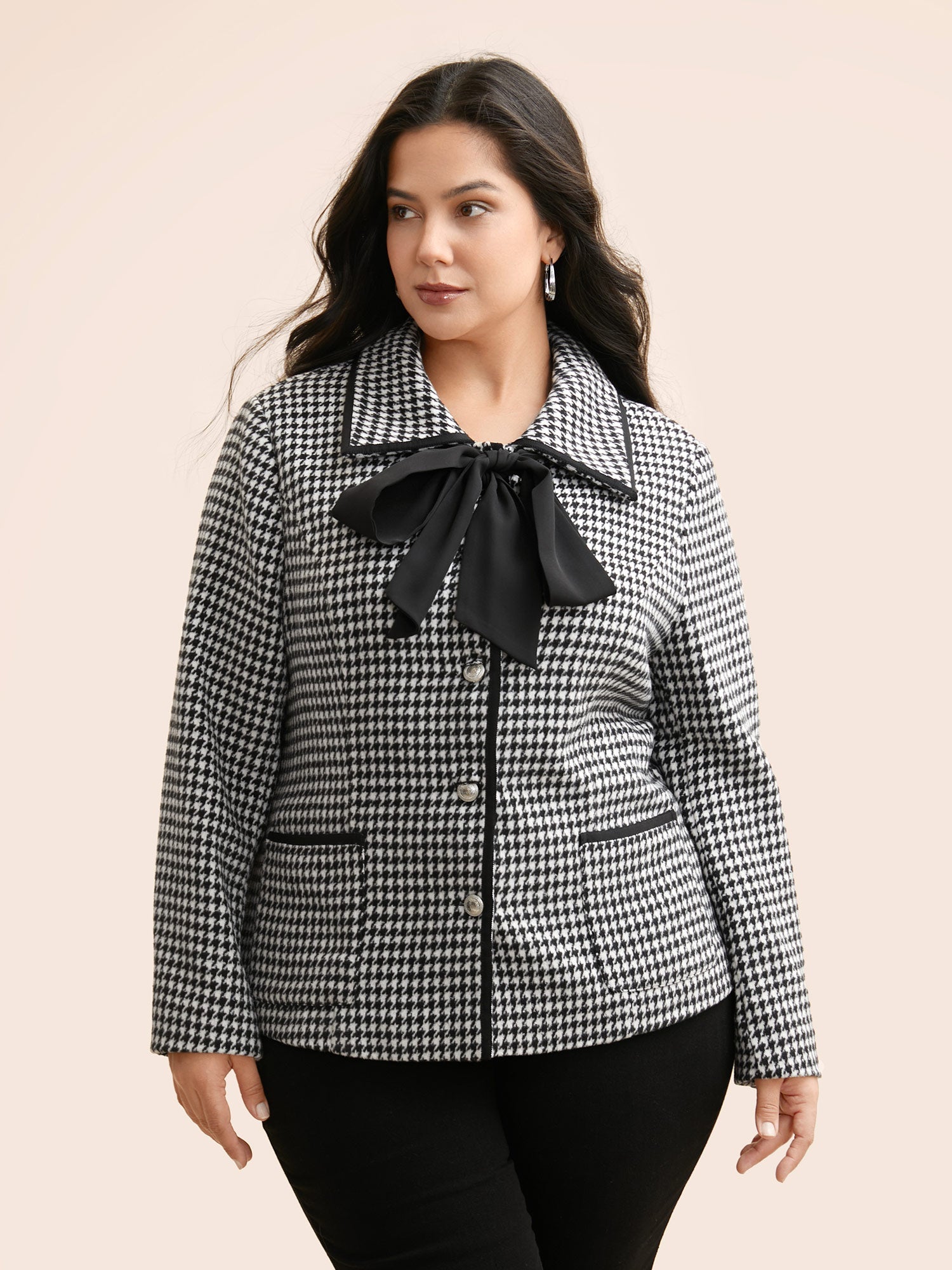 Houndstooth Tie Knot Woven Ribbon Jacket