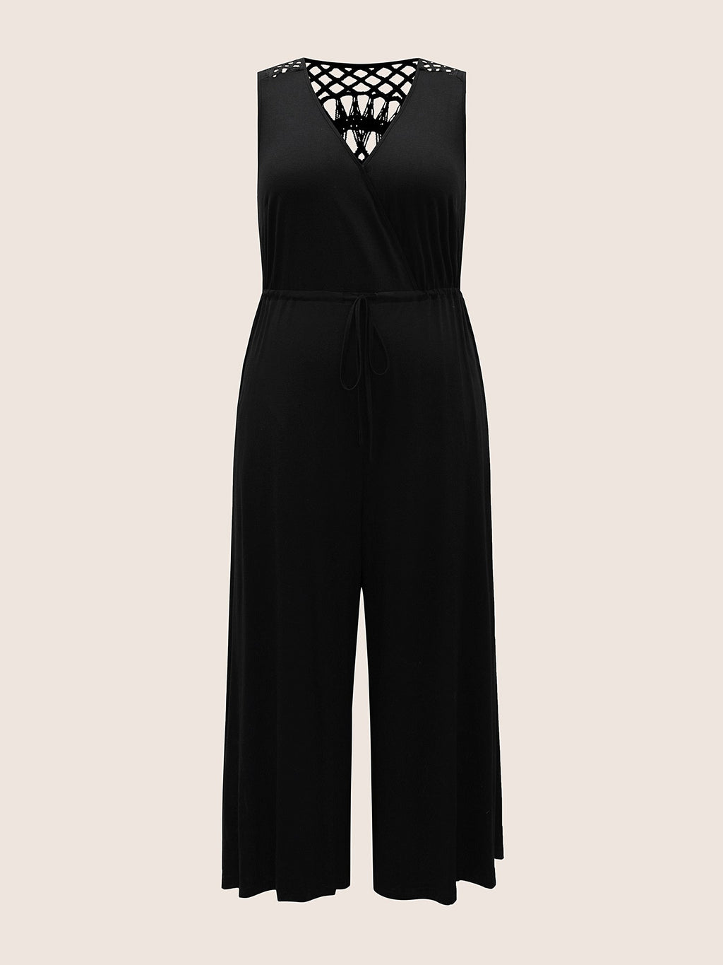 V Neck Crocheted Cut Out Jumpsuit