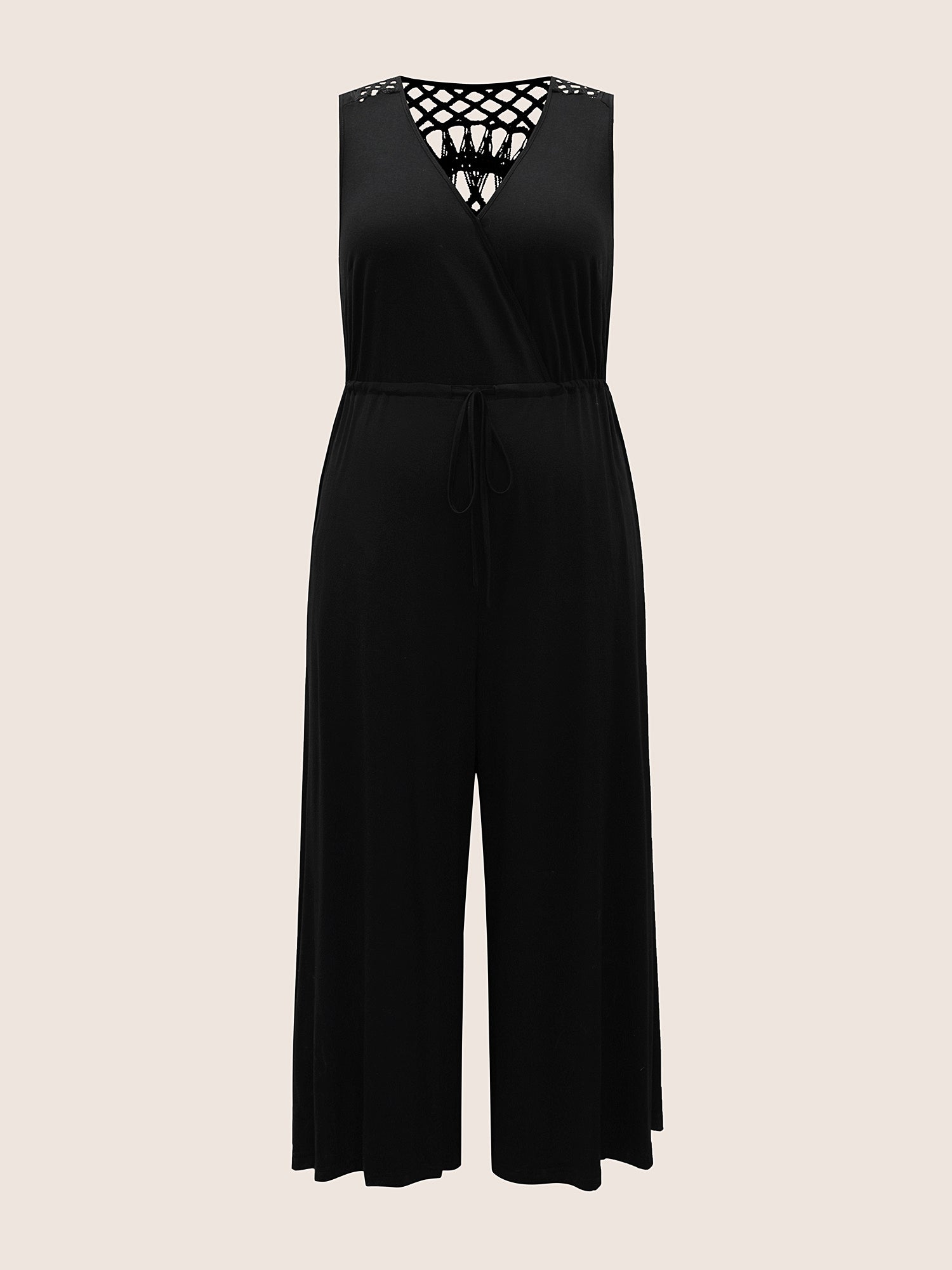 V Neck Crocheted Cut Out Jumpsuit