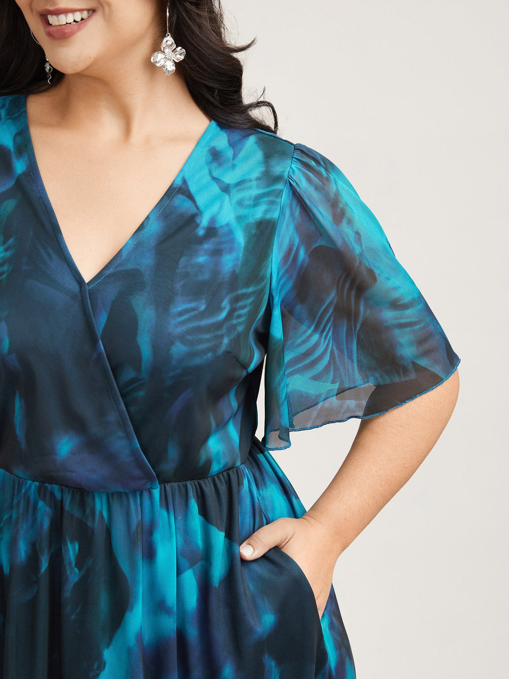 Floral Fusion Wrap Neck Midi Dress