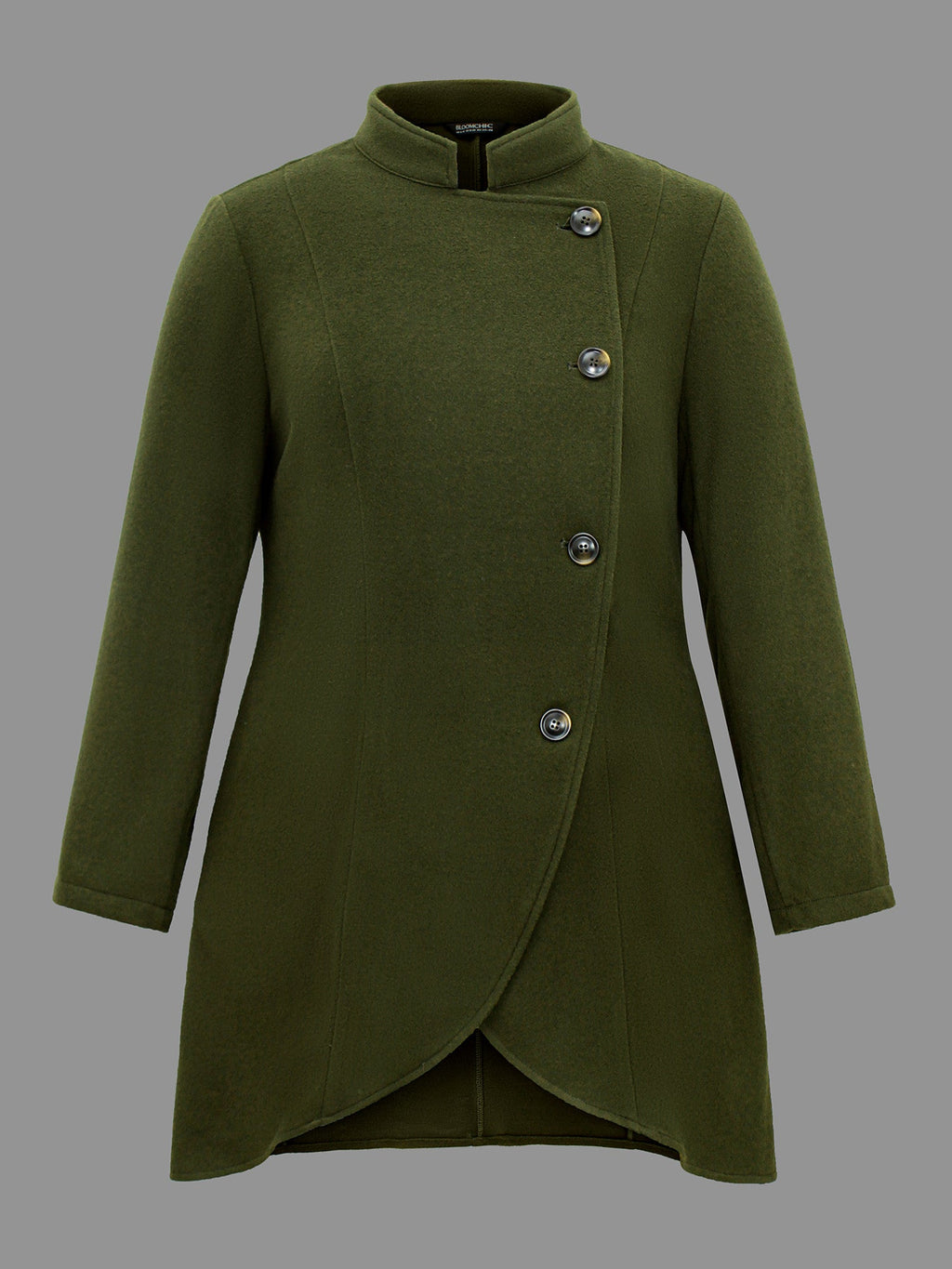 Solid Wrap Button Up Asymmetrical Hem Coat