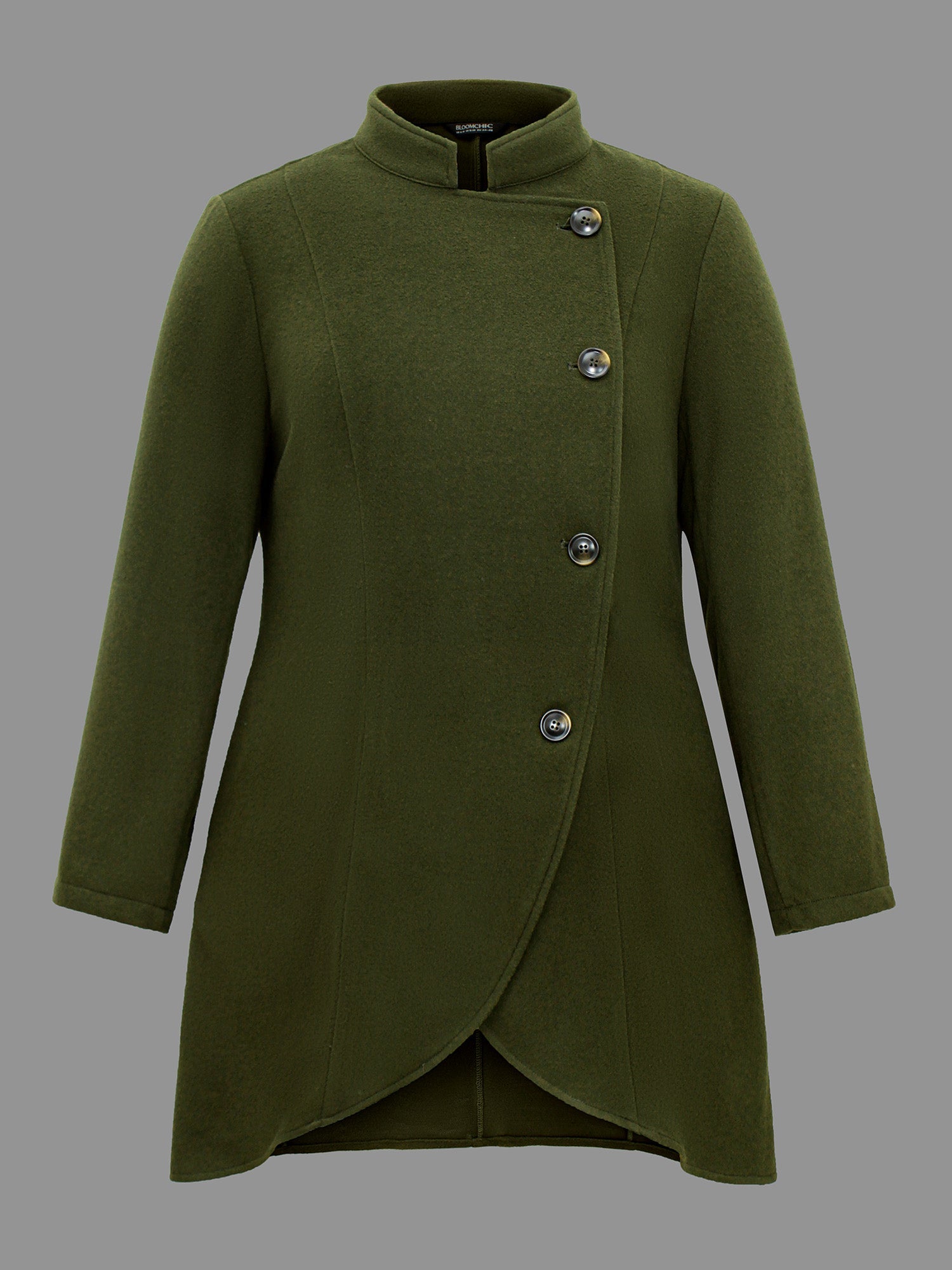 Solid Wrap Button Up Asymmetrical Hem Coat