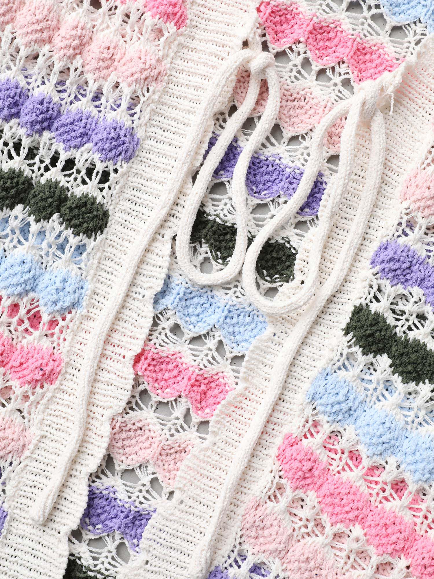Cut-Out Multi-Color Lace Trim Cardigan