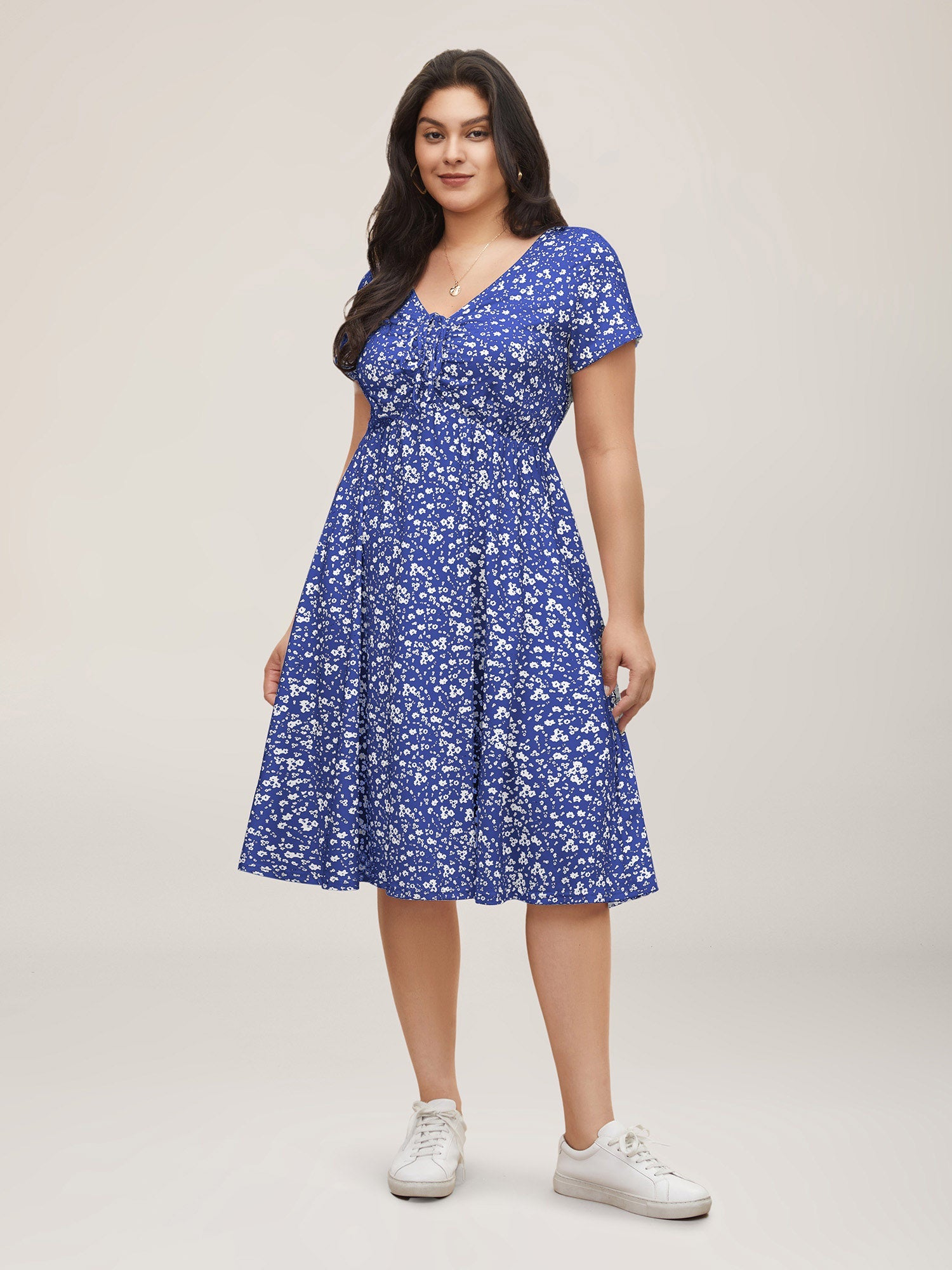 Ditsy Floral Elastic Waist Knot Drawstring Dress