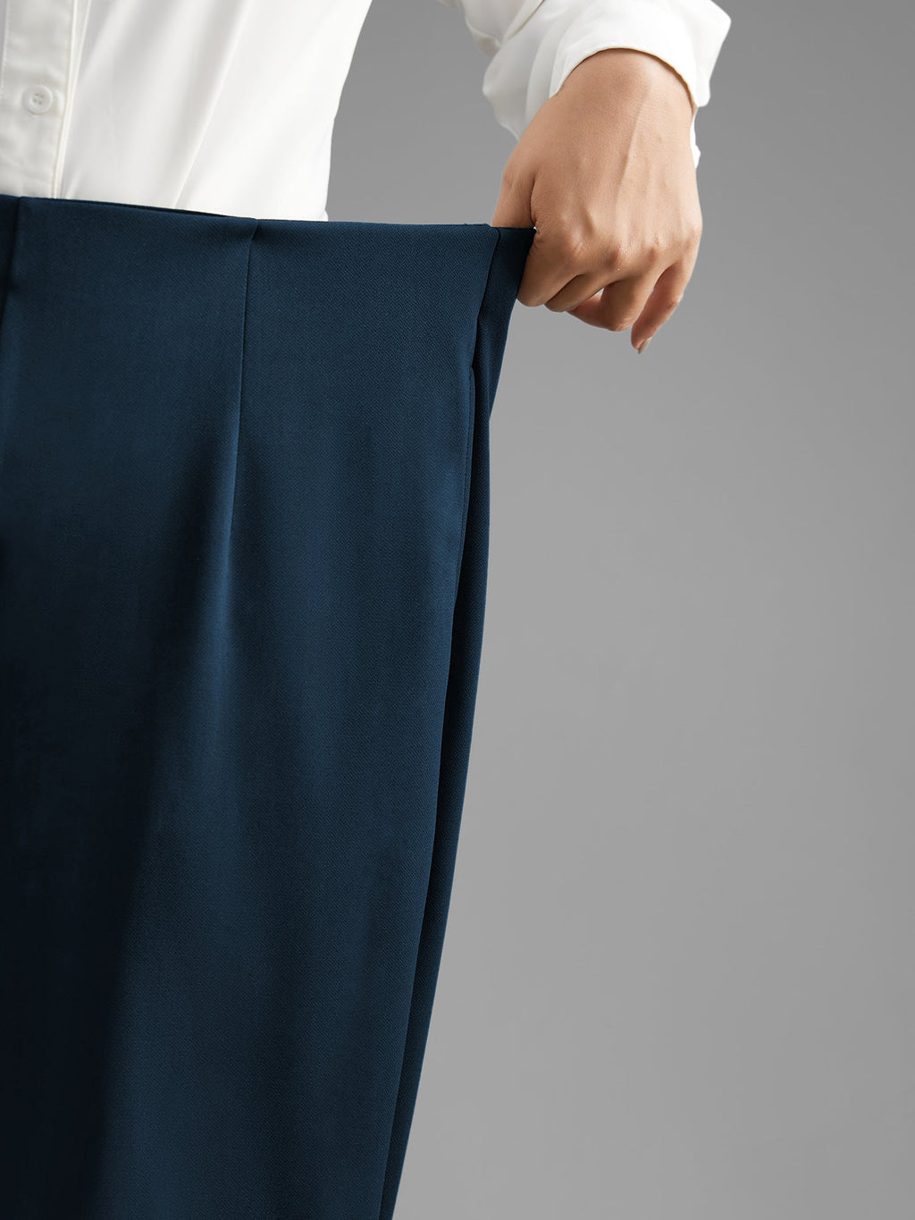Solid Elastic Waist Pleated Wide Leg Pants