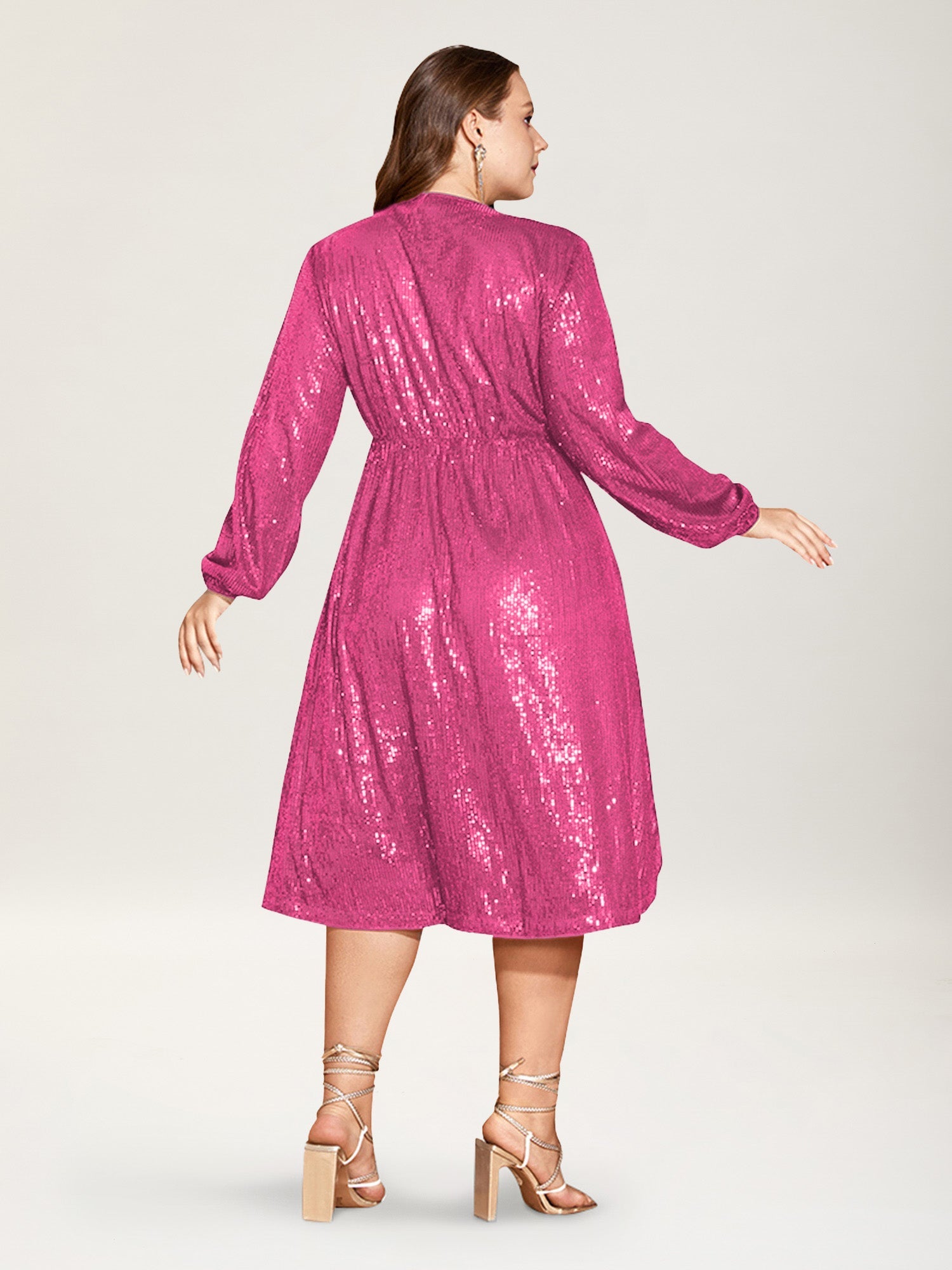 Solid Pocket Lantern Sleeve Wrap Sequin Dress