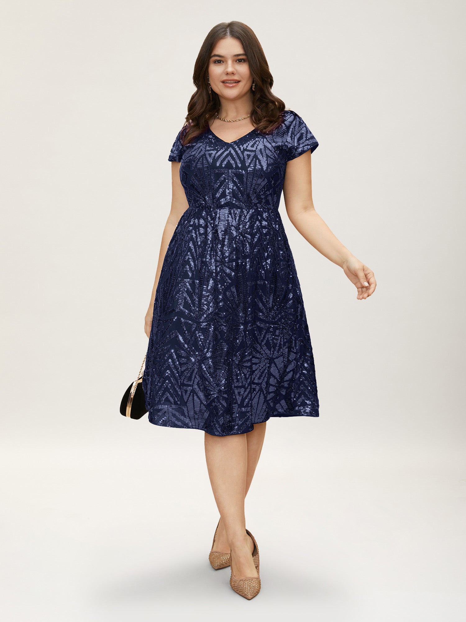 Geometric Sequin Dolman Sleeve Midi Dress