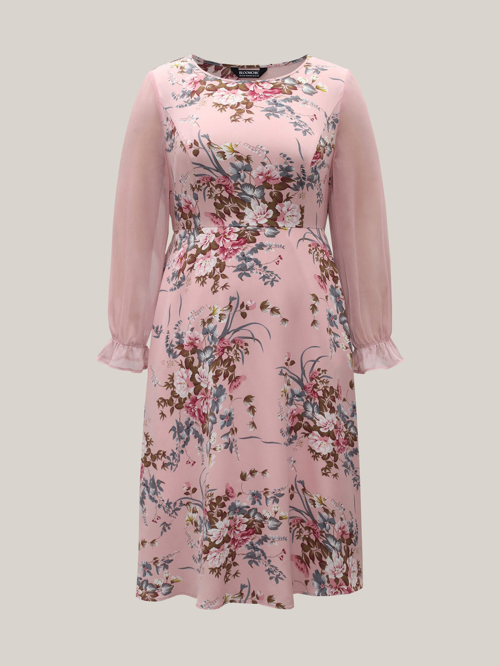 Floral Print Spliced Waist Cinched Midi Dress