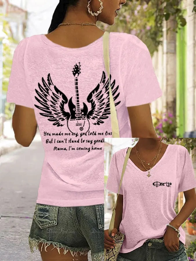 Women's Rock Legend Memorial Print V-Neck T-Shirt