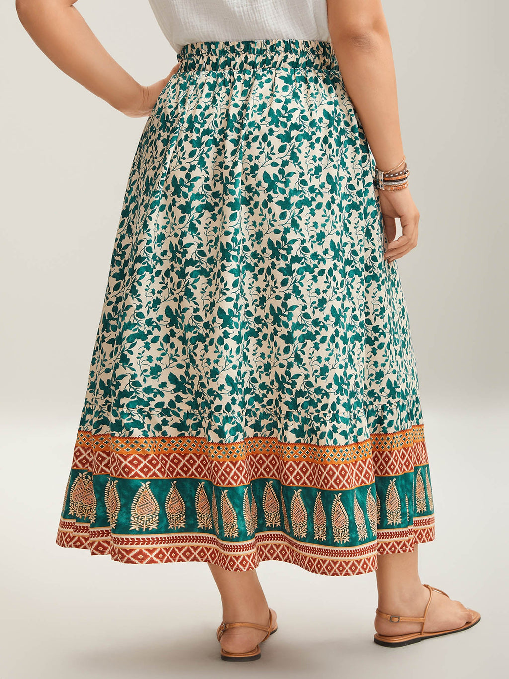 Stretchy Waist Boho Print Tied Midi Skirt