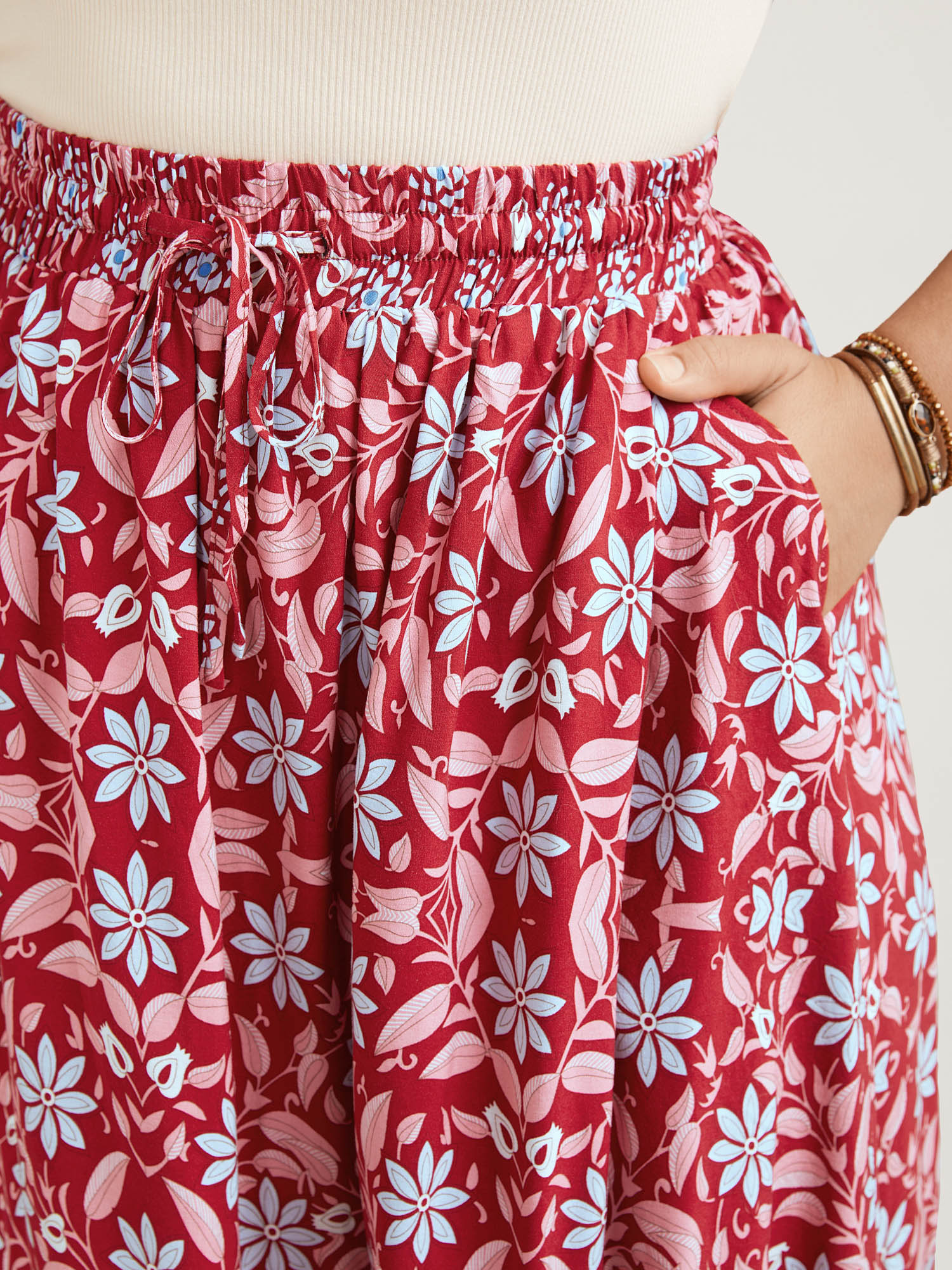 Spring Floral Fusion Panelled Tiered Skirt