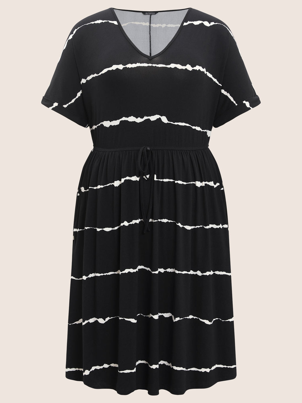 Tie Dye Roll Dolman Sleeve Pocket Gathered Knot Striped Dress