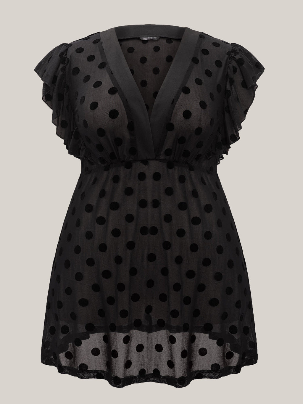 Polka Dot Mesh Ruffle Cap Sleeve Sleep Dress