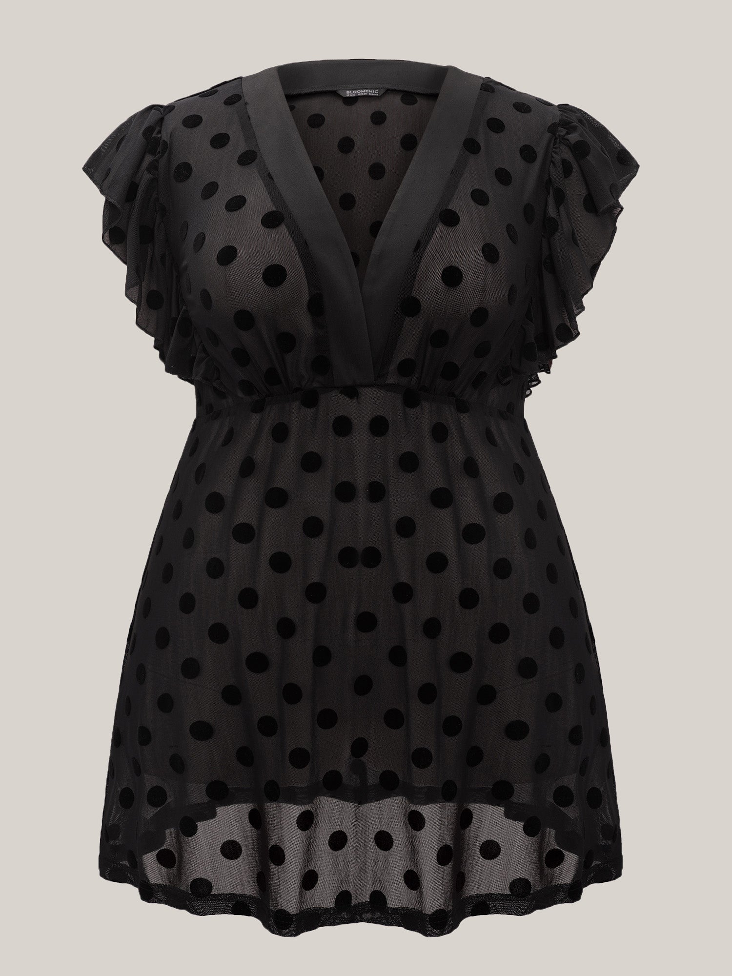 Polka Dot Mesh Ruffle Cap Sleeve Sleep Dress