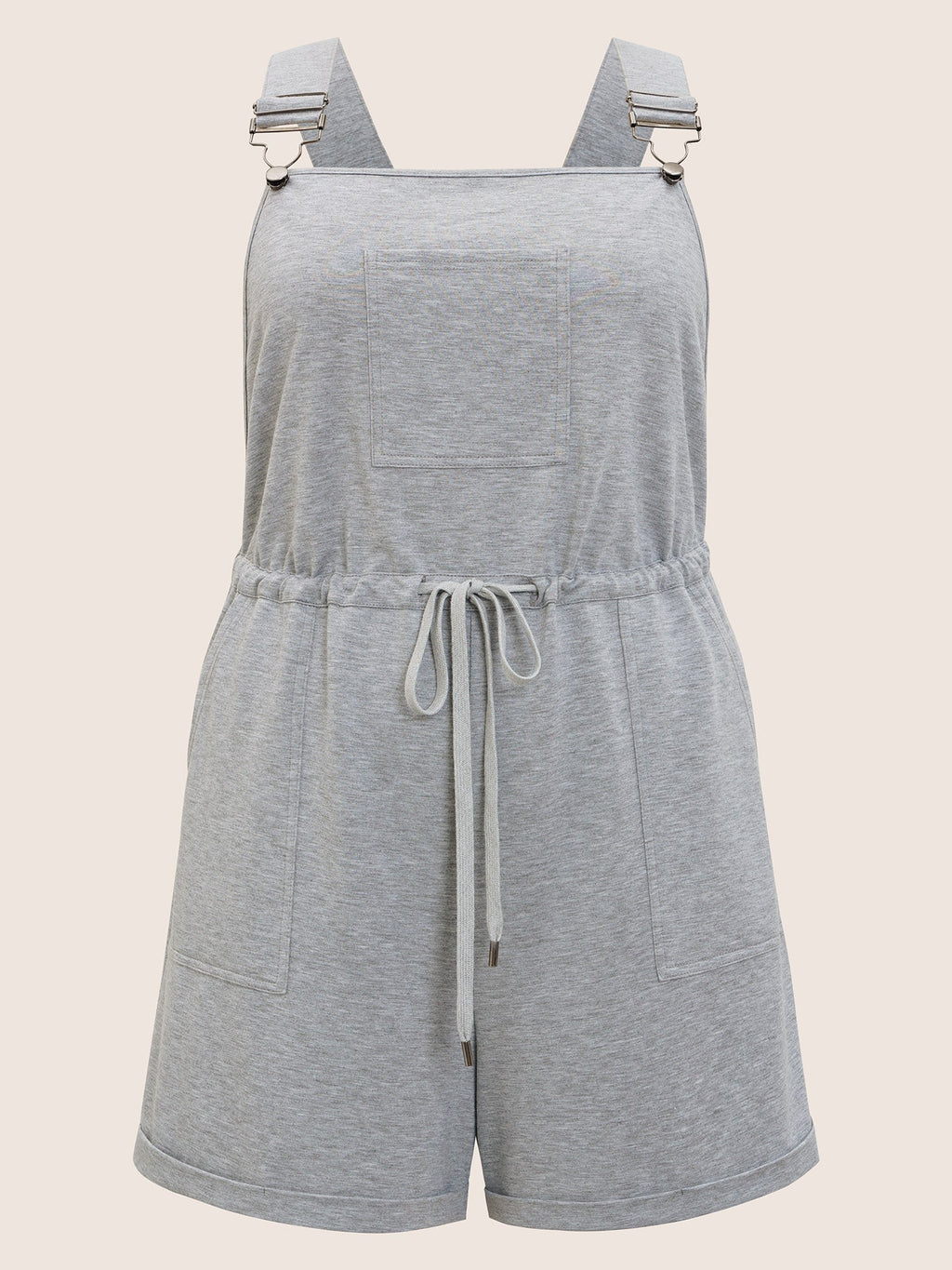 Solid Pocket Drawstring Overall Romper