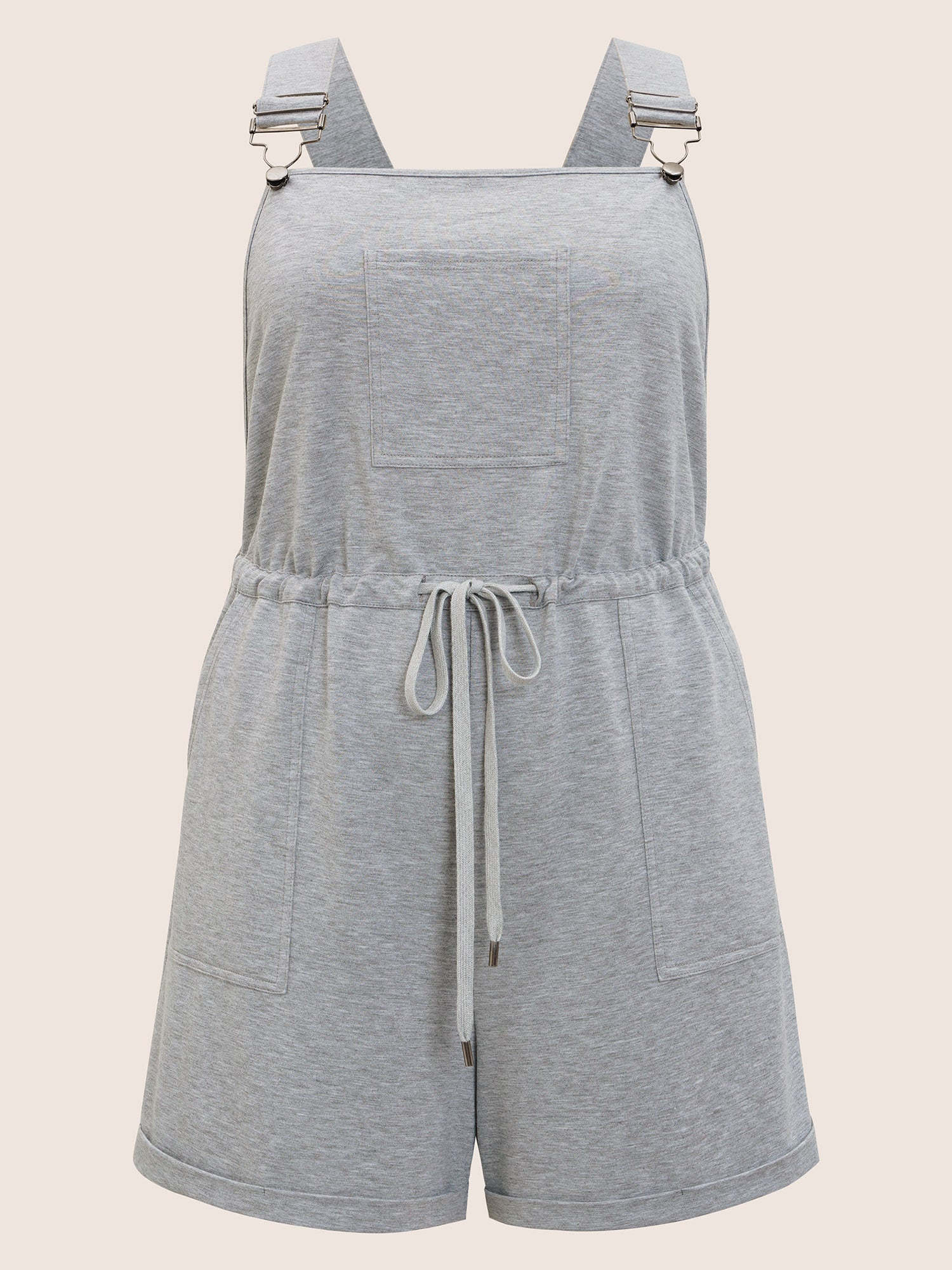 Solid Pocket Drawstring Overall Romper