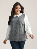 Tweed Patchwork Lantern Sleeve Blouse