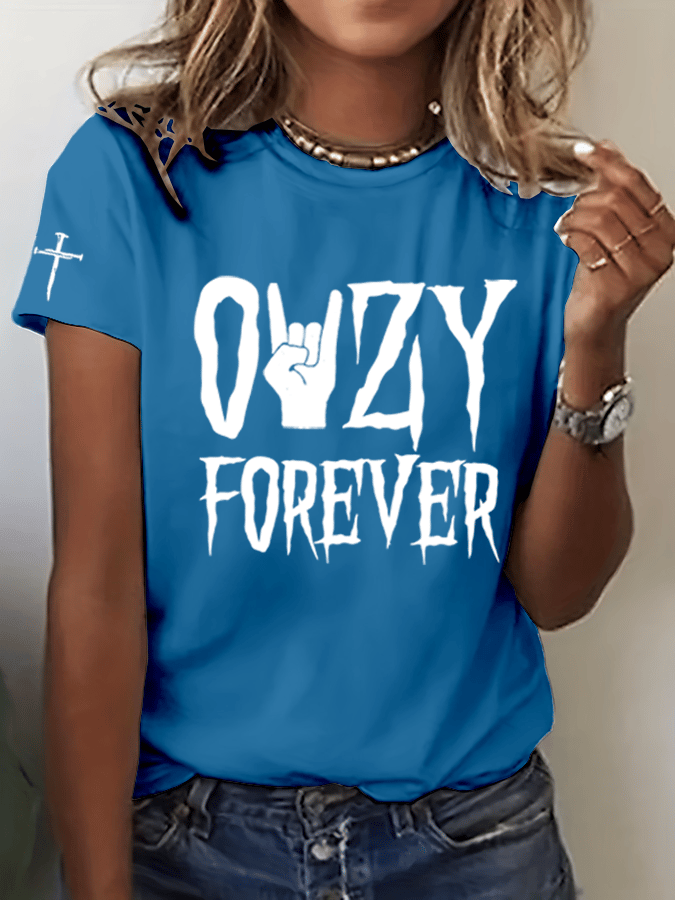 Women's Rock Legend Commemorative Print Crew Neck T-Shirt