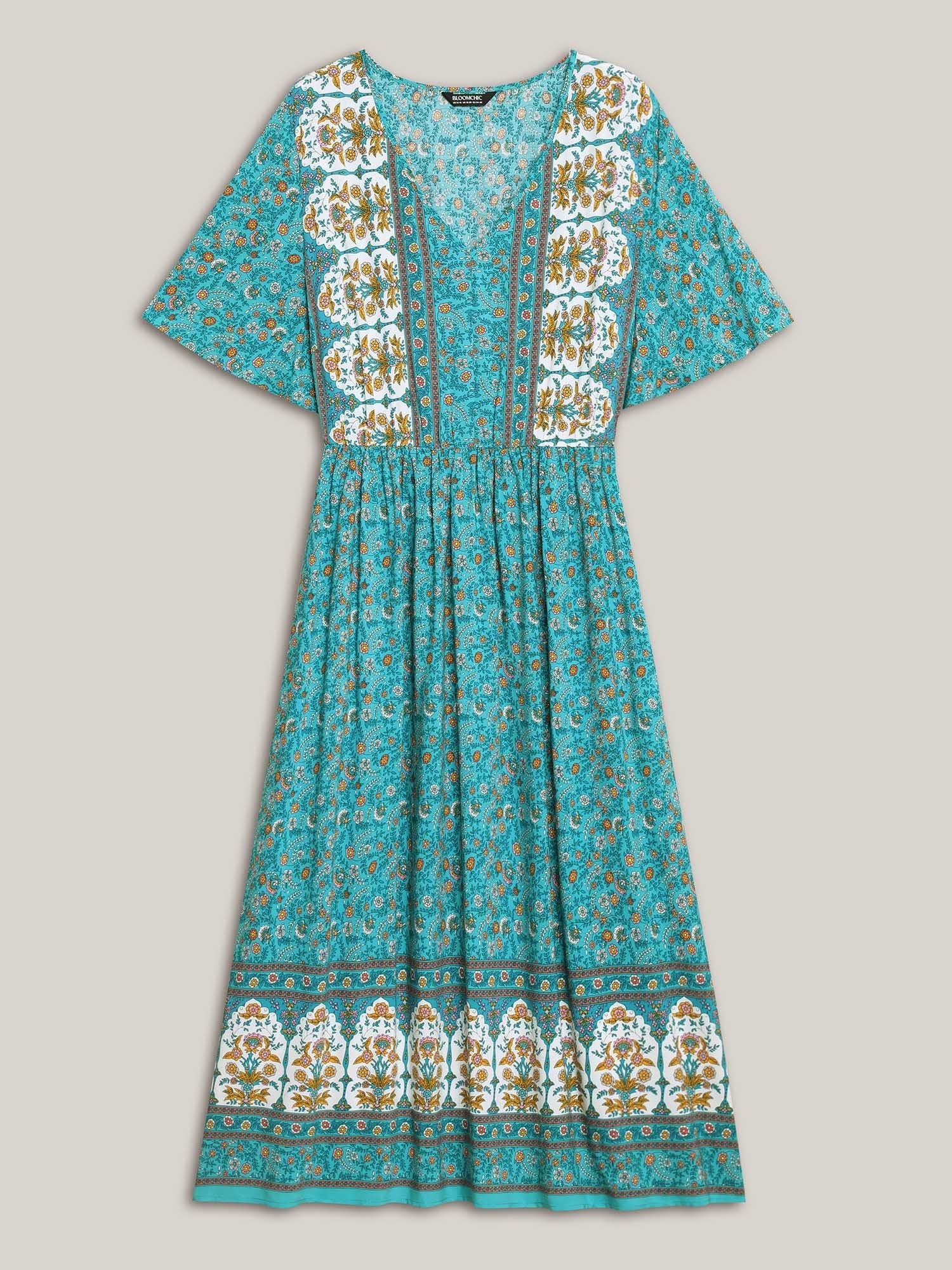 Boho Floral Print V-Neck Maxi Dress