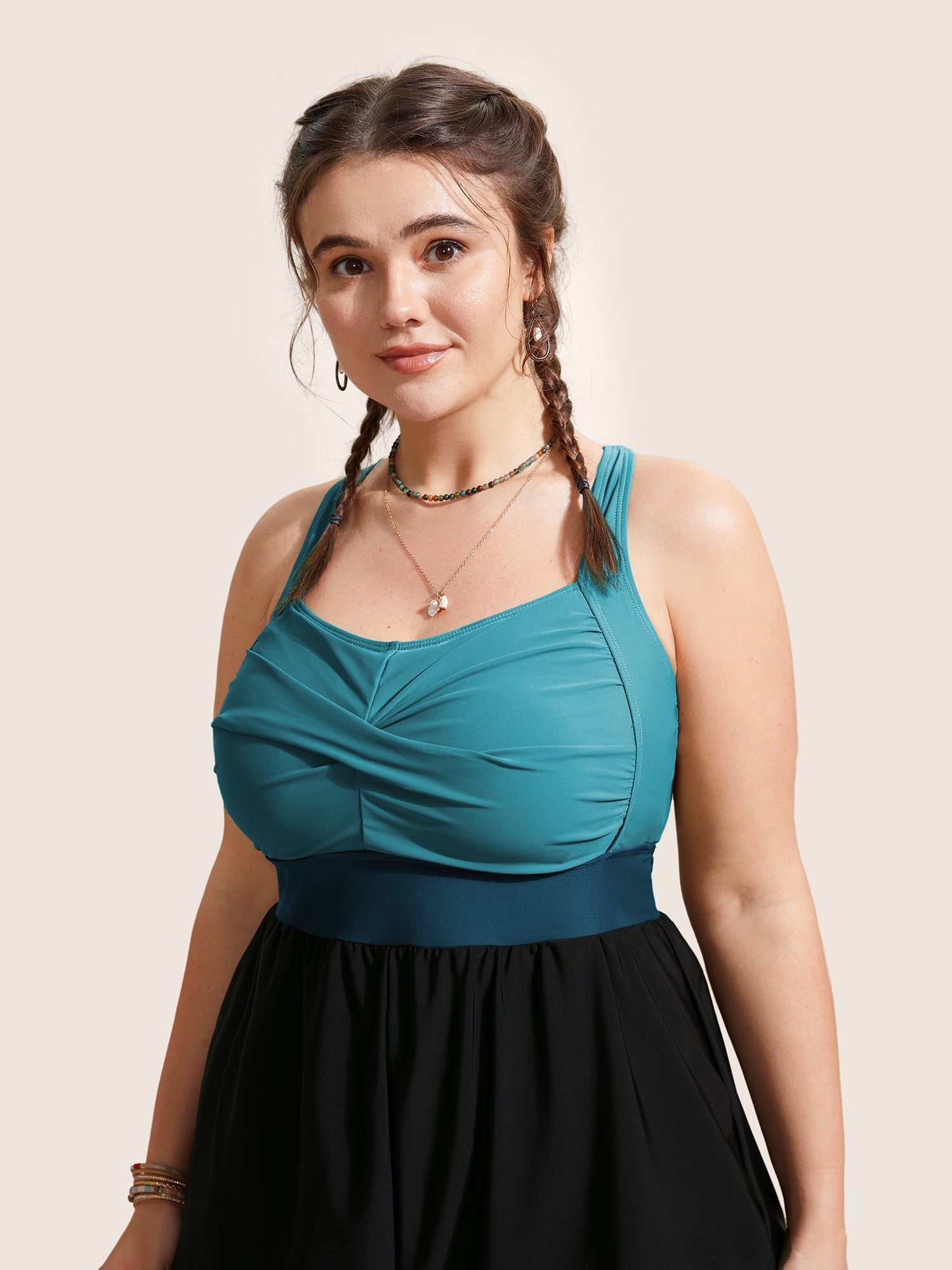 Patchwork Contrast Crossover One Piece Swimsuit