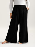 Solid Elastic Waist Wide Leg Lounge Bottoms