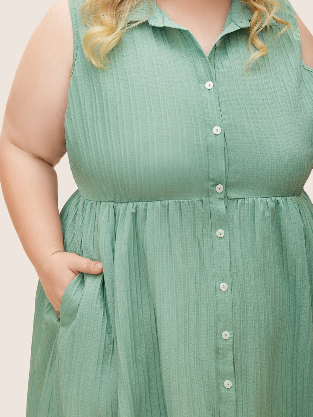Solid Shirt Collar Ruffle Pocket High Low Hem Button Up Dress