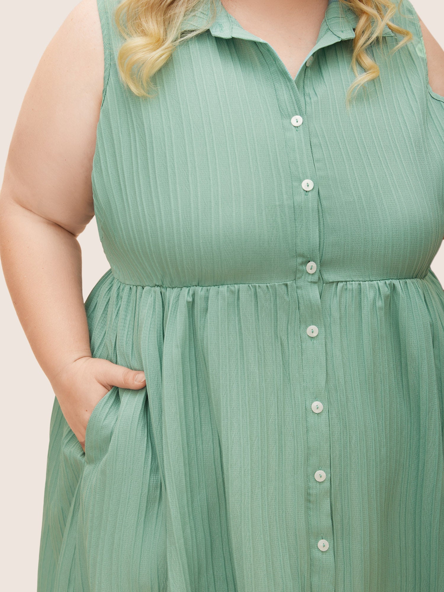 Solid Shirt Collar Ruffle Pocket High Low Hem Button Up Dress