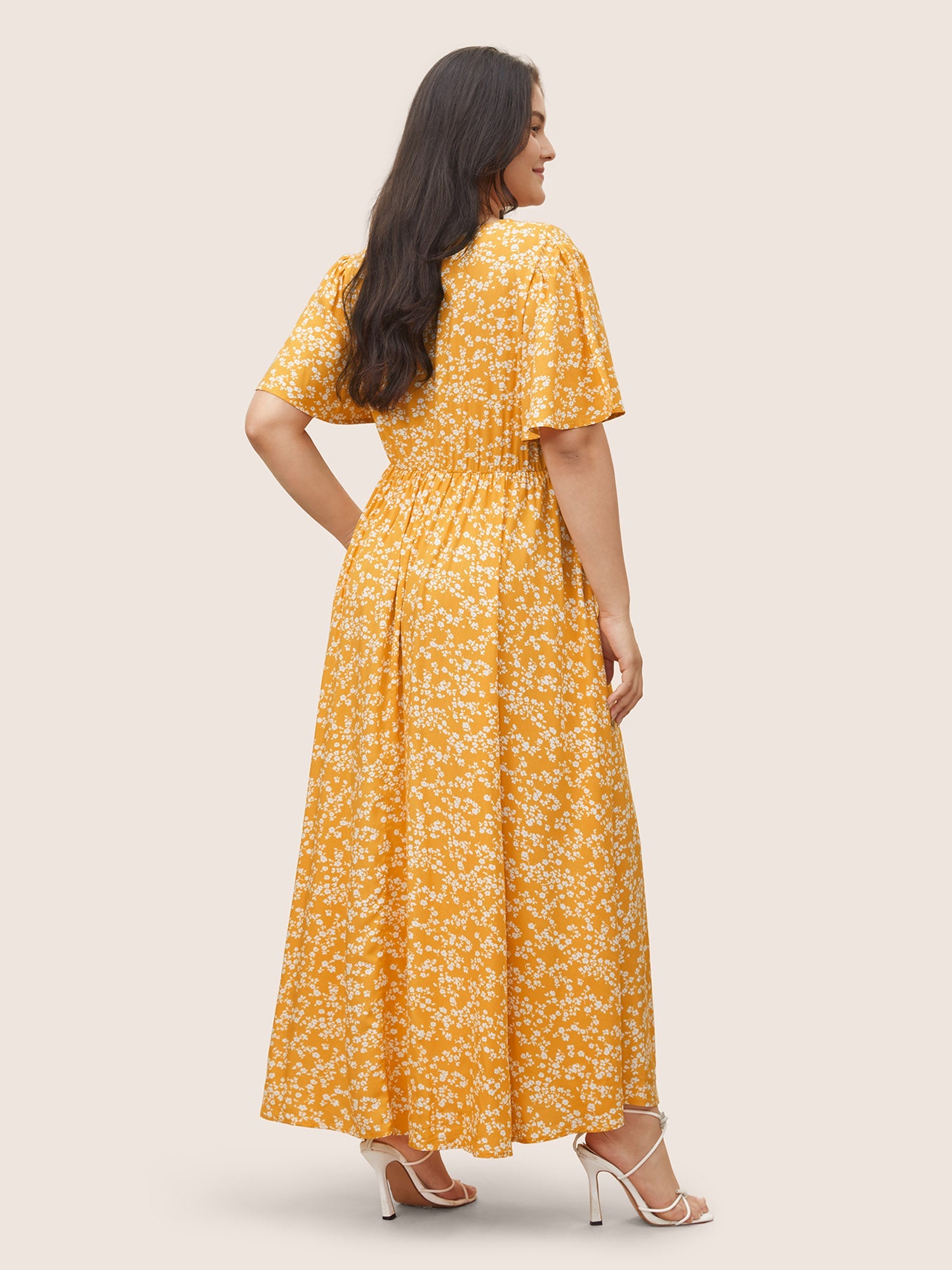 Bloom Dress - Flutter Sleeve Ditsy Floral Pocket Split Maxi Dress