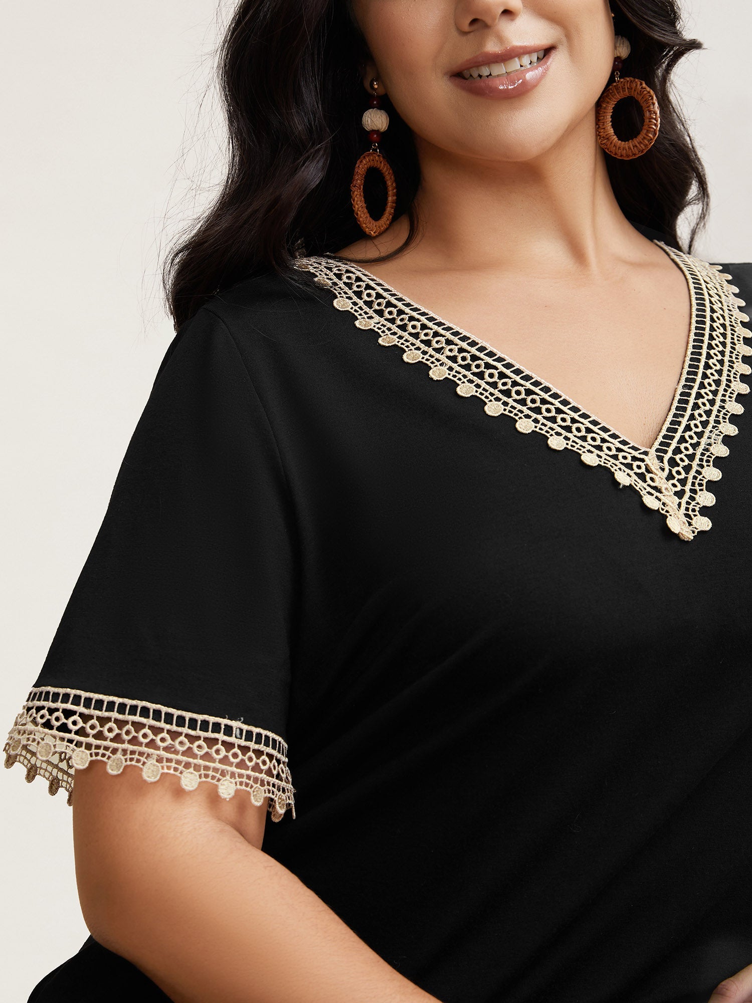 Super Soft V-Neck Lace Midi Dress