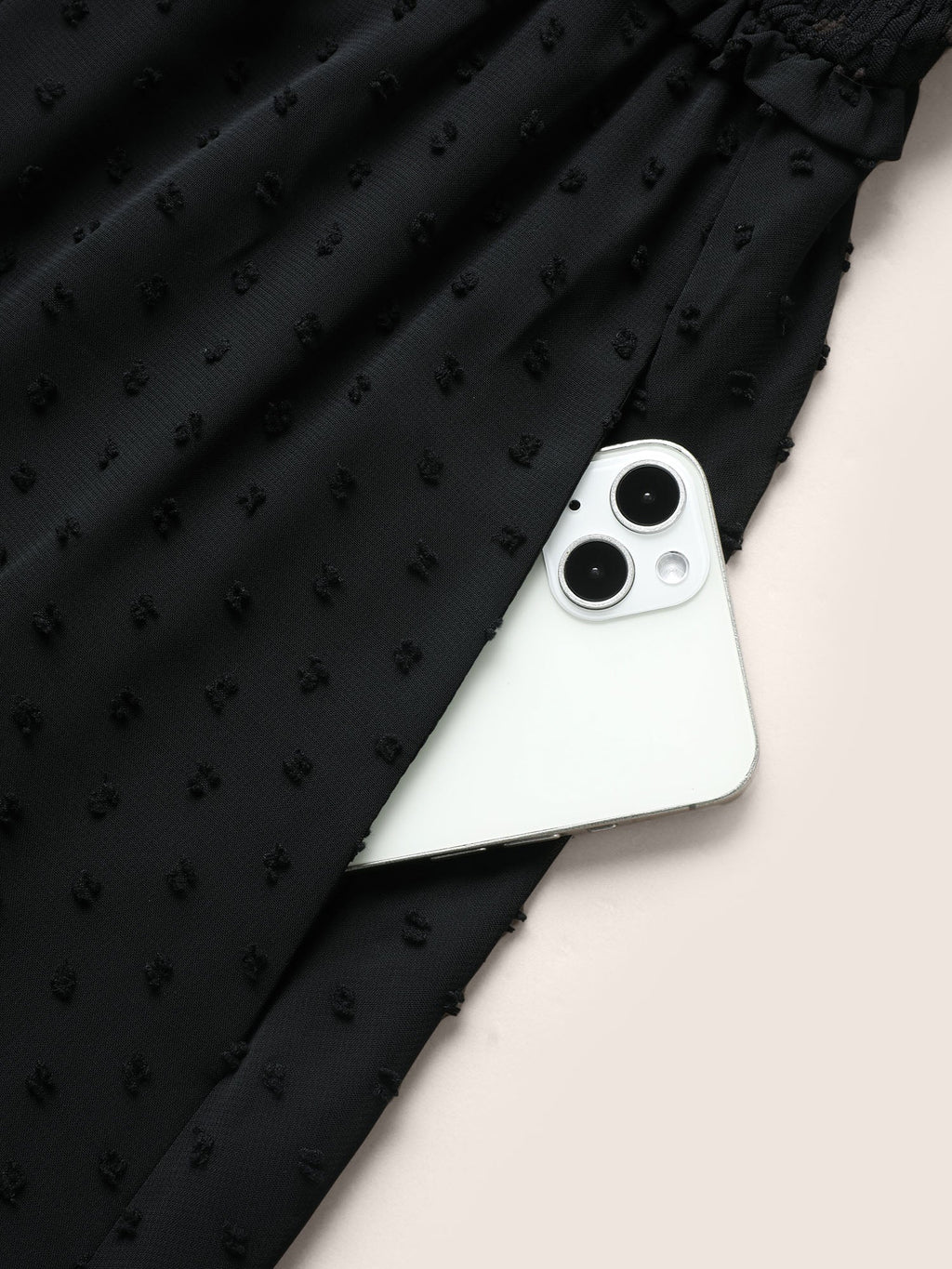 Polka Dot Textured Mesh Shirred Drawstring Dress