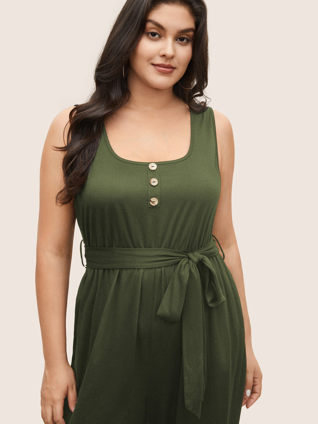 Supersoft Essentials Plain Button Detail Belted Jumpsuit