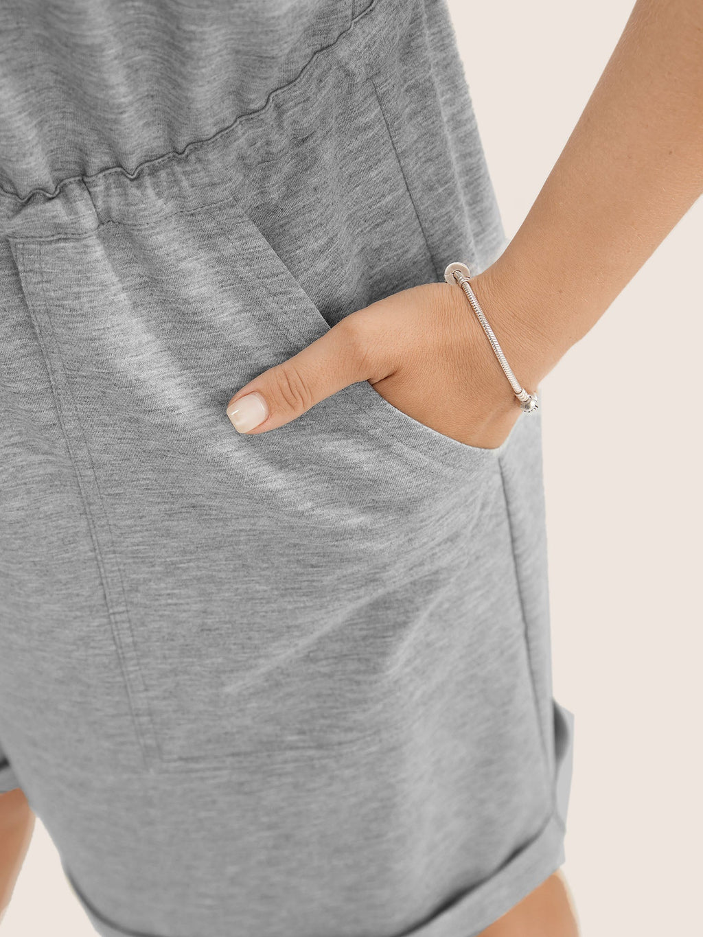 Solid Pocket Drawstring Overall Romper