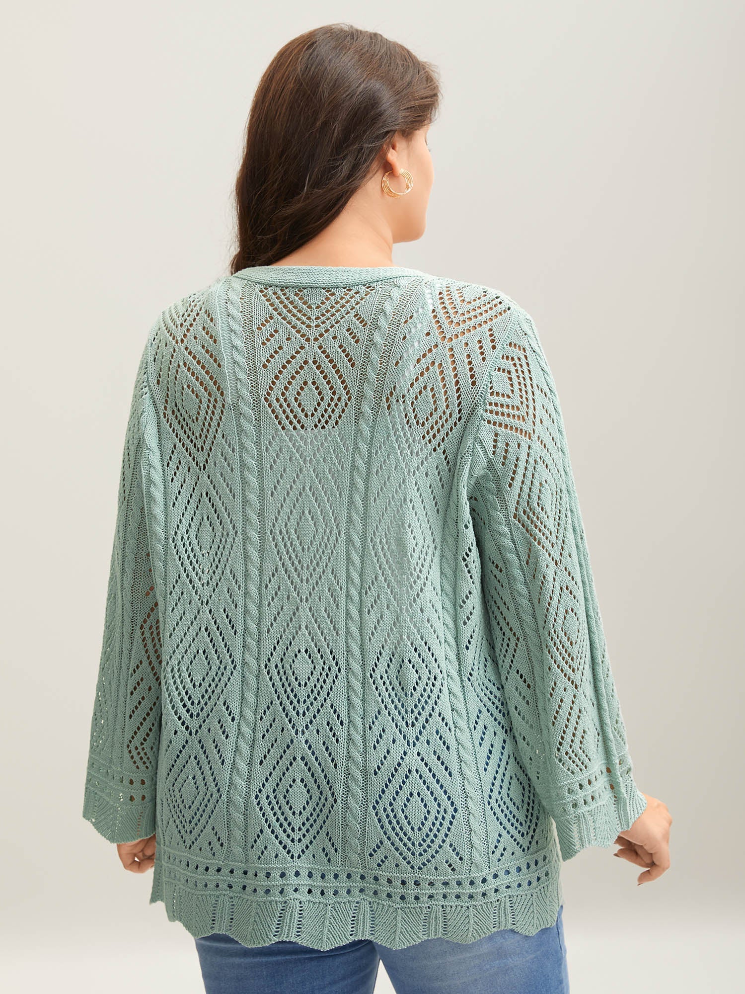 Cut-Out Textured Tied Knit Cardigan